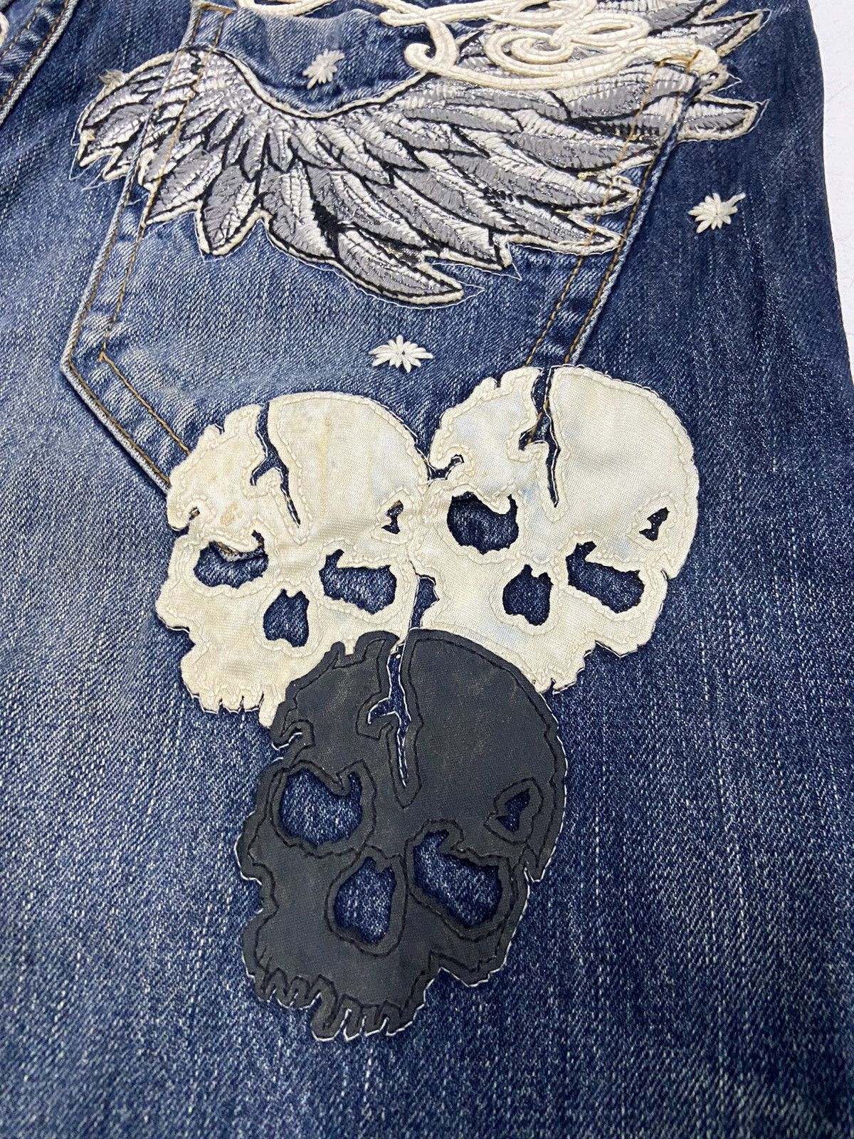 Japanese Brand RED PEPPER SKULL WINGS FLARE DENIM JEANS Size US 34 / EU 50 - 6 Thumbnail