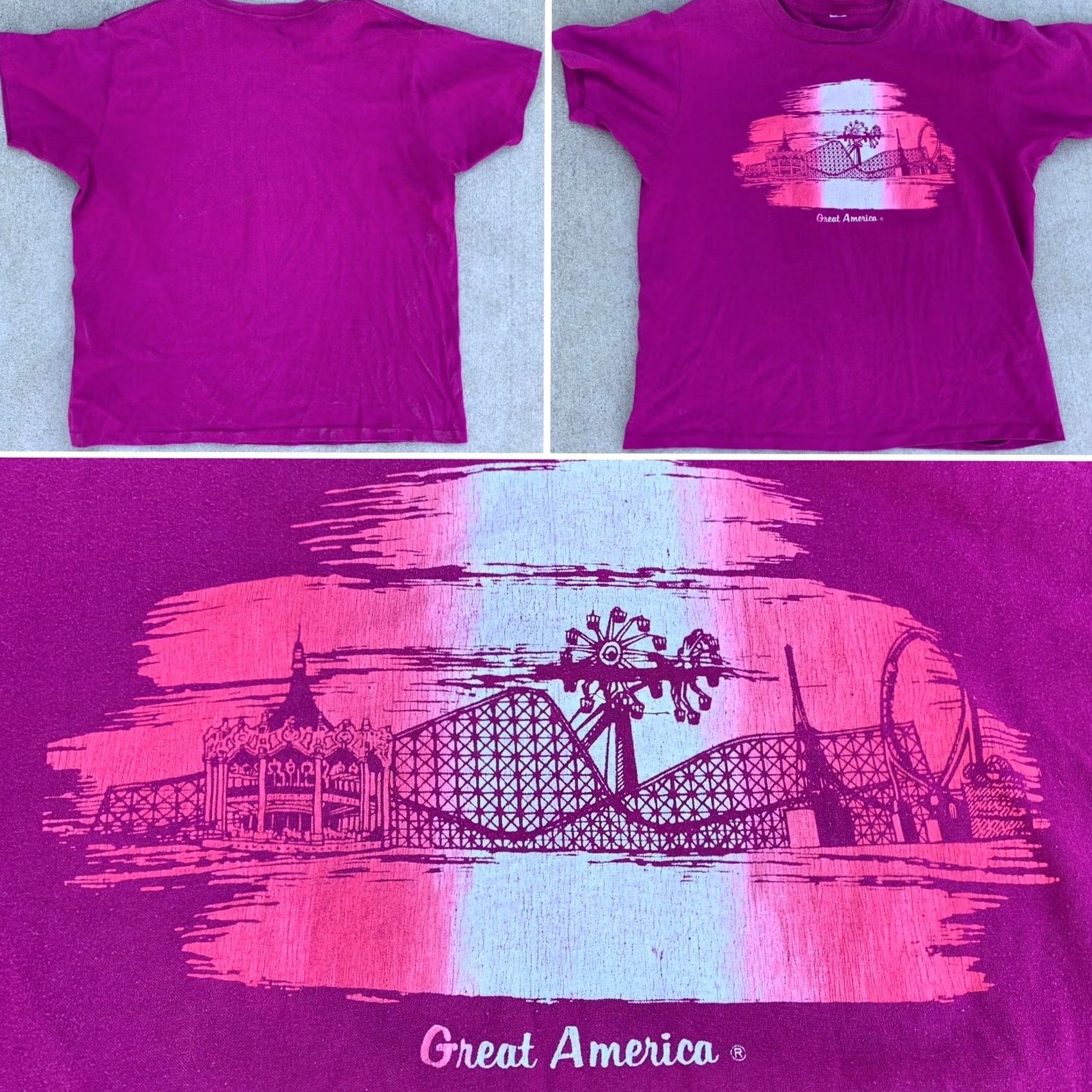 Greats VINTAGE Great America T-Shirt graphic Single Stitch XL Sailor Pink Cotton Blend Unisex Adults 80s 90s Retro Mens Womens Size US XL / EU 56 / 4 - 5 Thumbnail