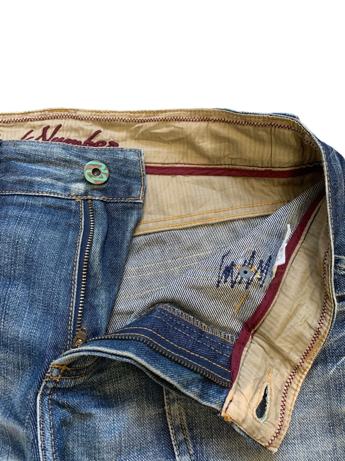 If Six Was Nine × Japanese Brand Back Number Mud Wash Bush Distressed Jeans (AB15) Size US 33 - 7 Thumbnail
