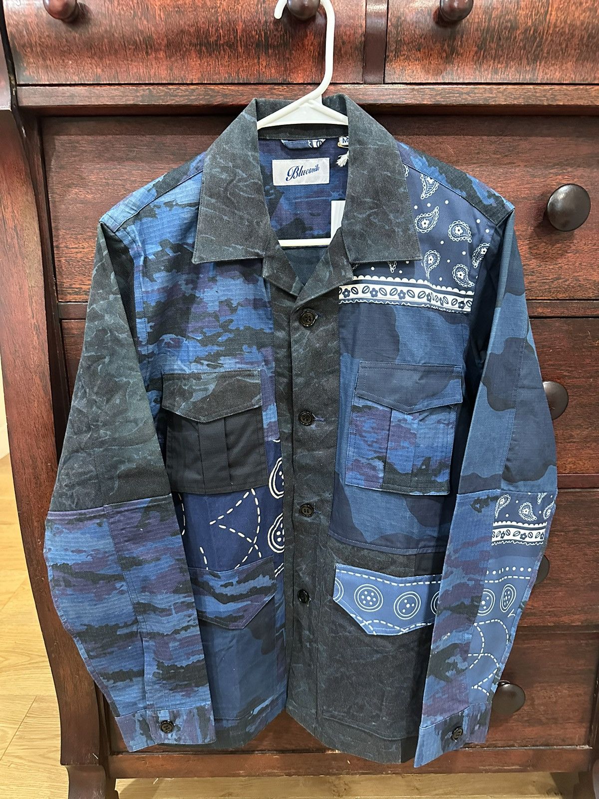 image of Bluesville Patchwork Military Style Jacket, Men's (Size Medium)