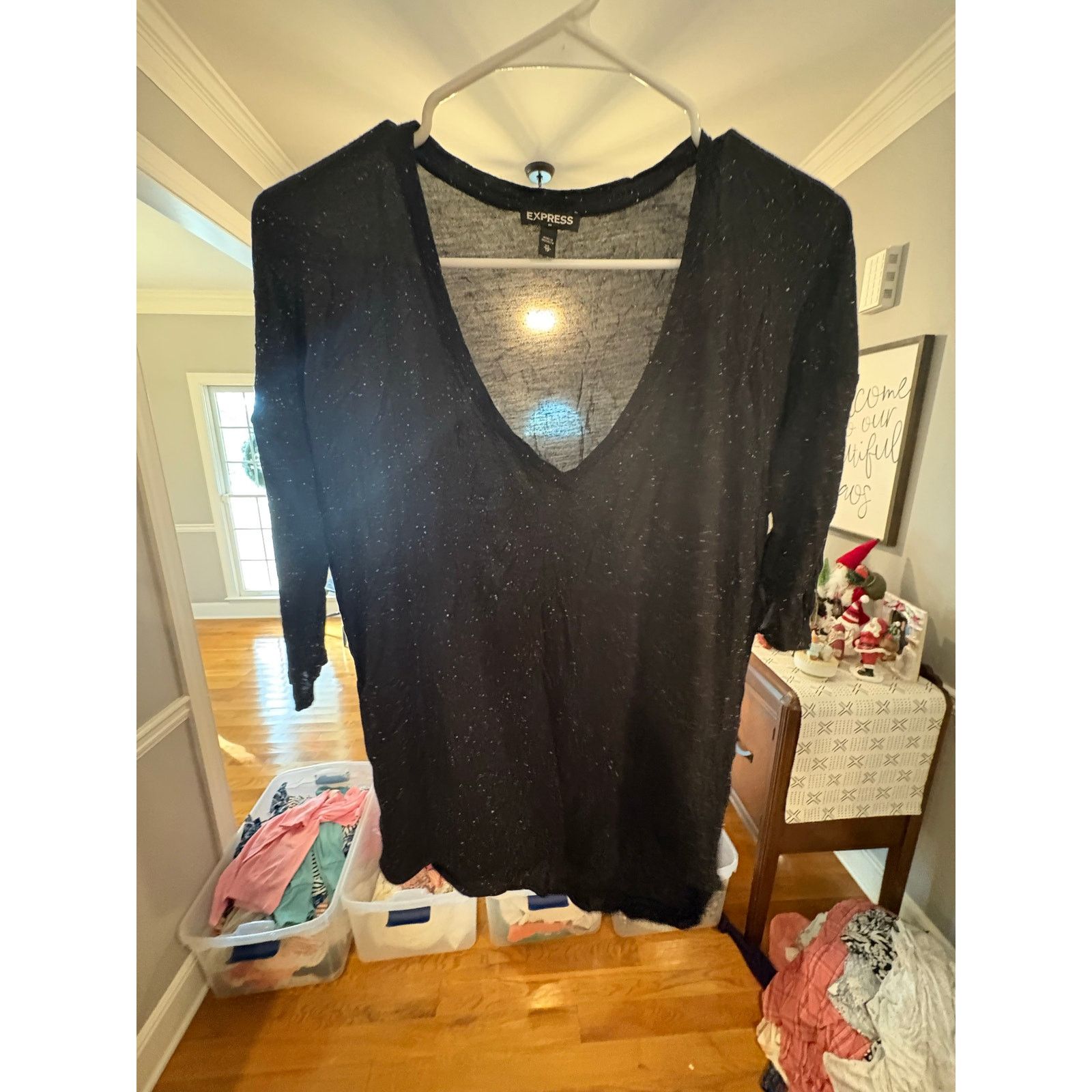 Express Express XS Black Speckled Deep V-Neck 3/4 Sleeve Sheer Size XS / US 0-2 / IT 36-38 - 2 Thumbnail