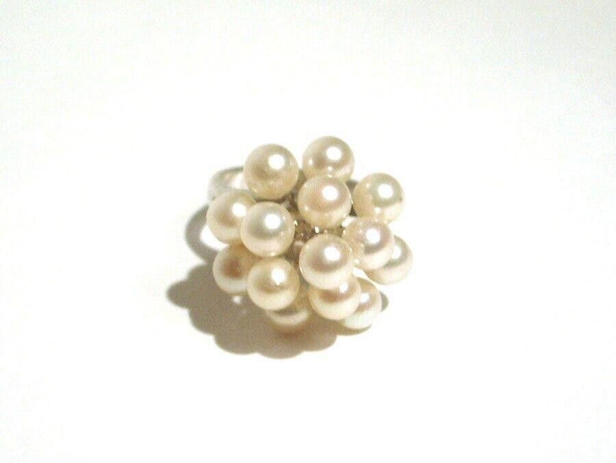 Designer 3 Tier Grape Cluster Cocktail Ring Sterling Cultured Pearls Size ONE SIZE - 1 Thumbnail