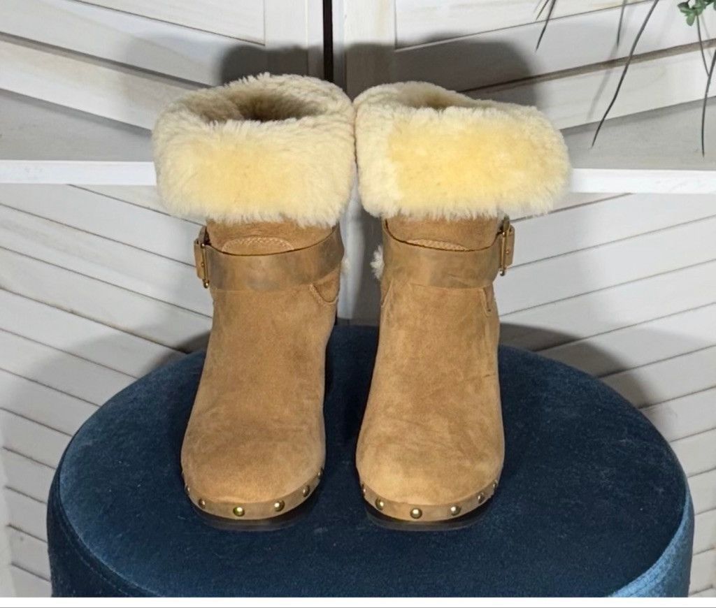 Ugg UGG brown suede leather shearling cuff clog ankle boots 7 Size US 7 / IT 37 - 4 Thumbnail