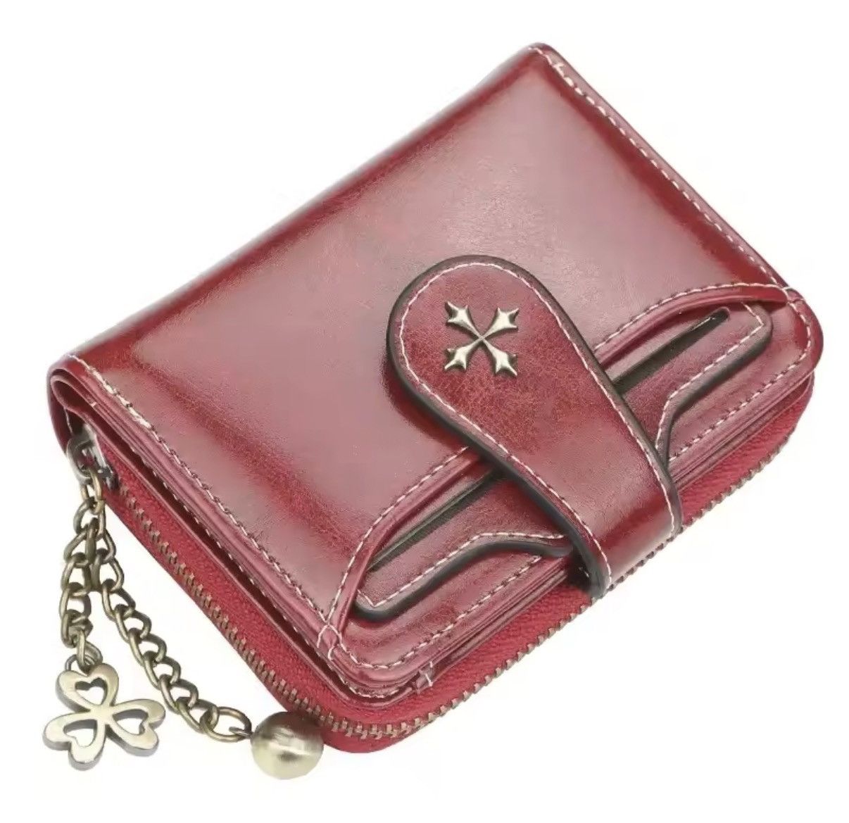 Japanese Brand Gothic Punk PU Leather Cross Wallet Burgundy Size ONE SIZE - 1 Thumbnail