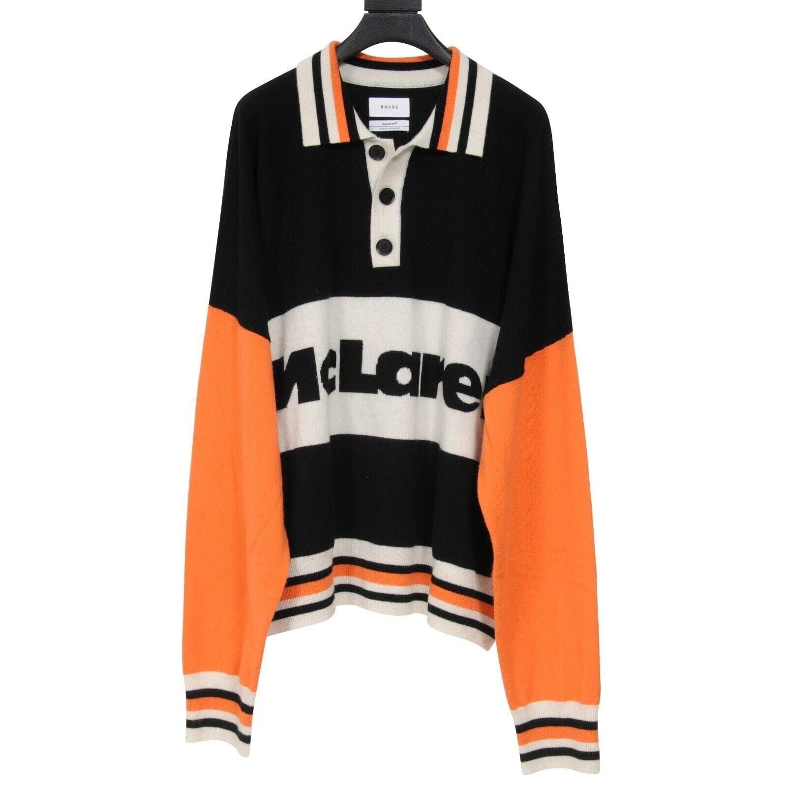Rhude McLaren Color Block Wool Polo Shirt Orange Black -02644 Size US XXL / EU 58 / 5 - 1 Thumbnail