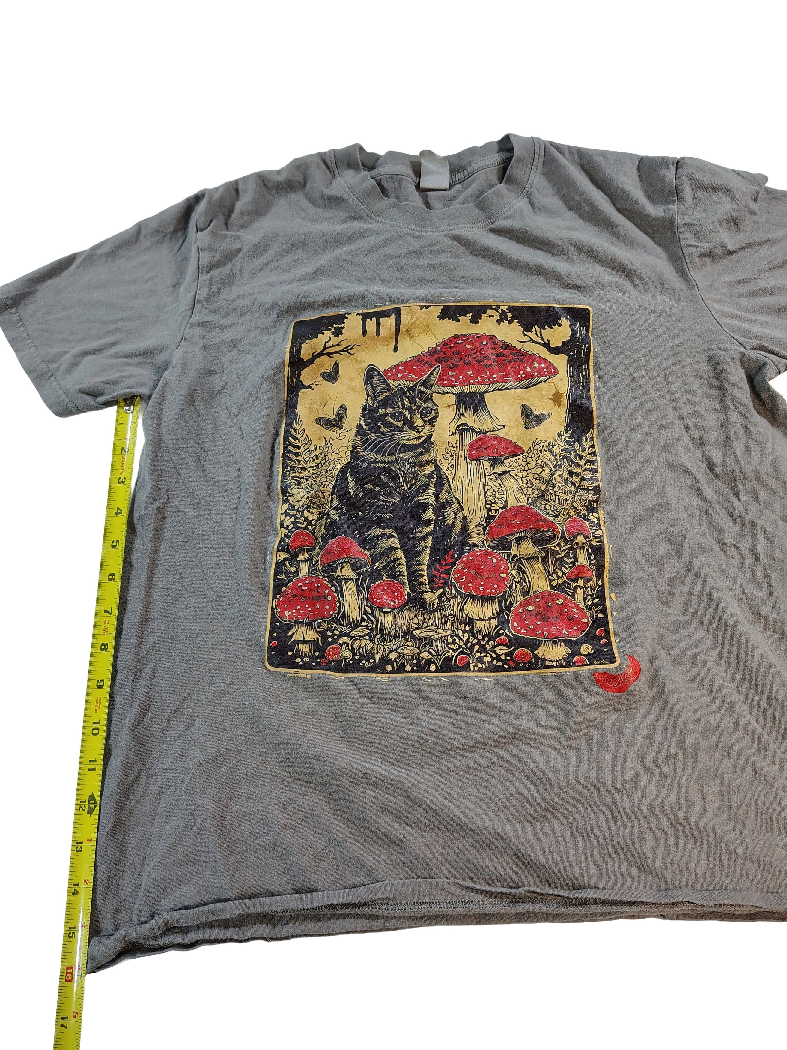 Other Men's Trippy Cat & Mushroom Dark Graphic T-Shirt Size US M / EU 48-50 / 2 - 4 Thumbnail