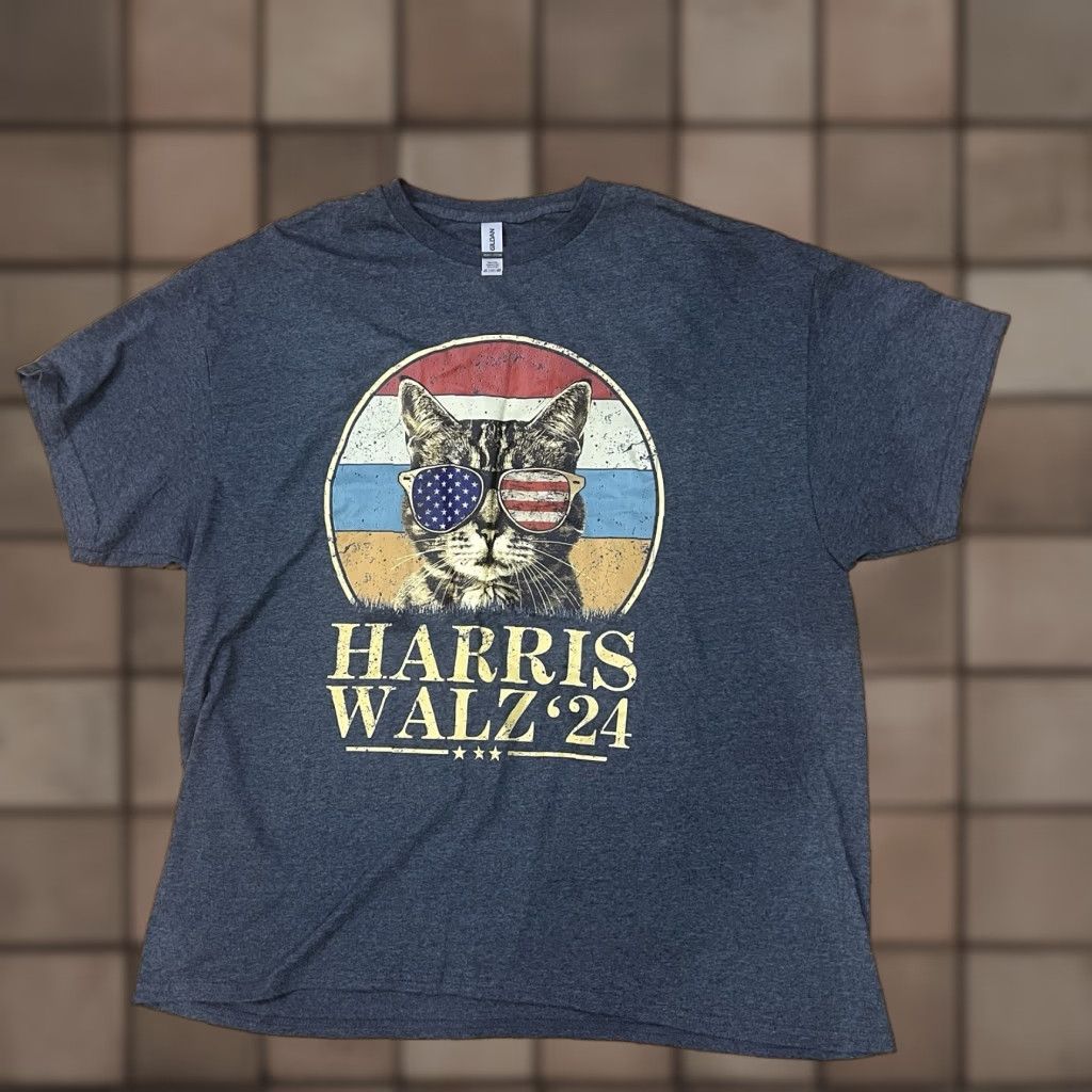 Vintage Harris Men's T-Shirt 2XL Short Sleeve Gray Cat Sunglasses Graphic Patriotic Casual All Seasons Size US XXL / EU 58 / 5 - 1 Thumbnail