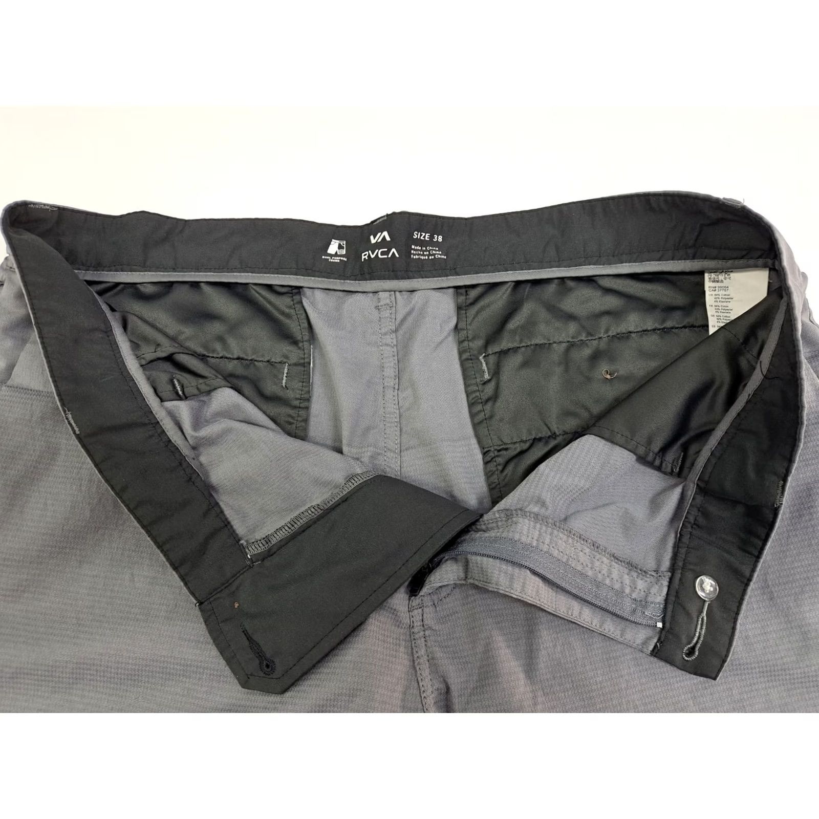 RVCA VINTAGE:none RVCA Men’s Grey Striped Chino Shorts Casual Size 38 10 in Inseam Regular Fit Front Flat Zip Pockets Stretch Summer Spring Mens Size US 38 / EU 54 - 4 Thumbnail