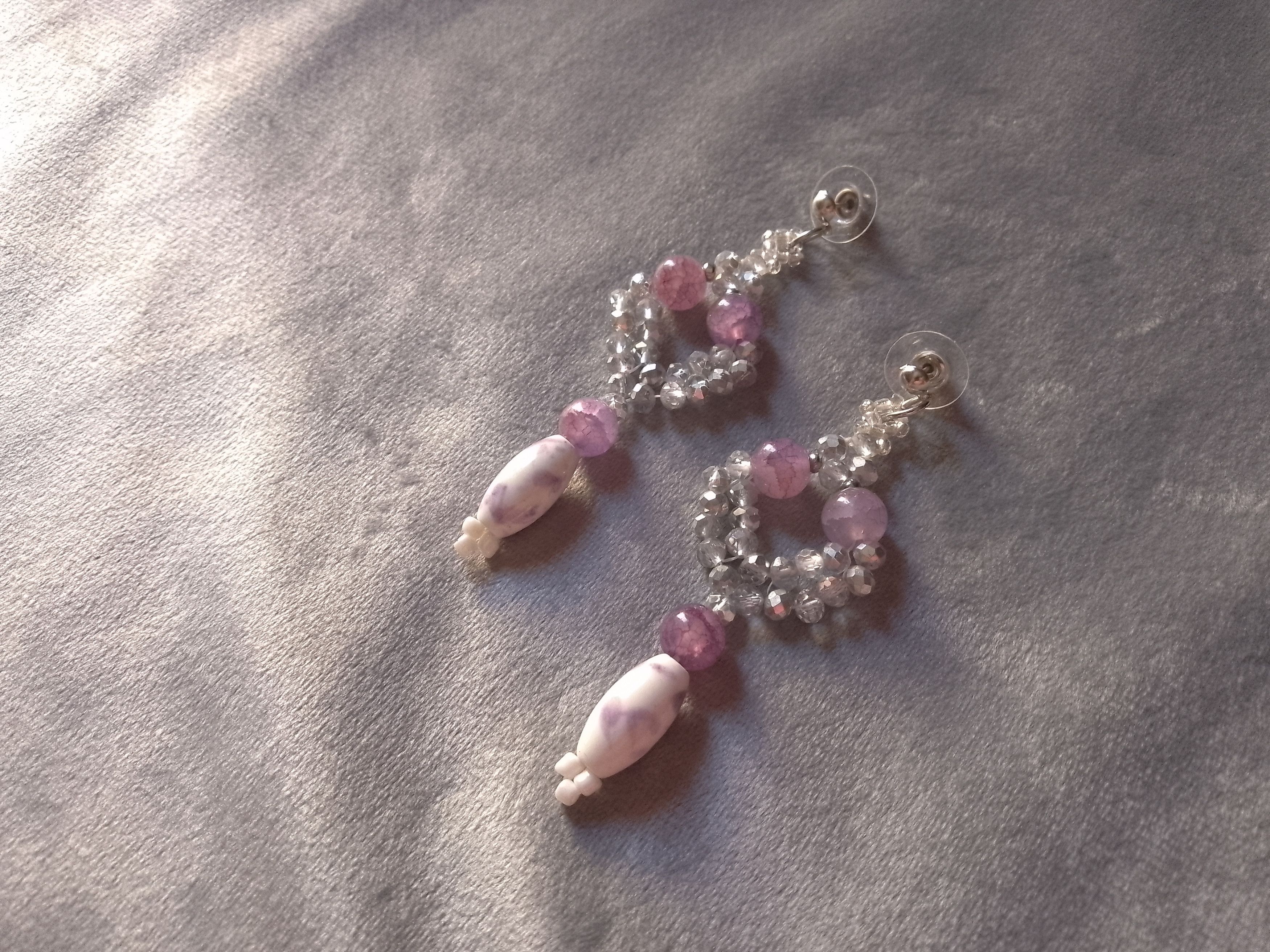 Handmade Gemstones earrings Lepidolite Rose/Pink Long Ceramics Size ONE SIZE - 1 Thumbnail