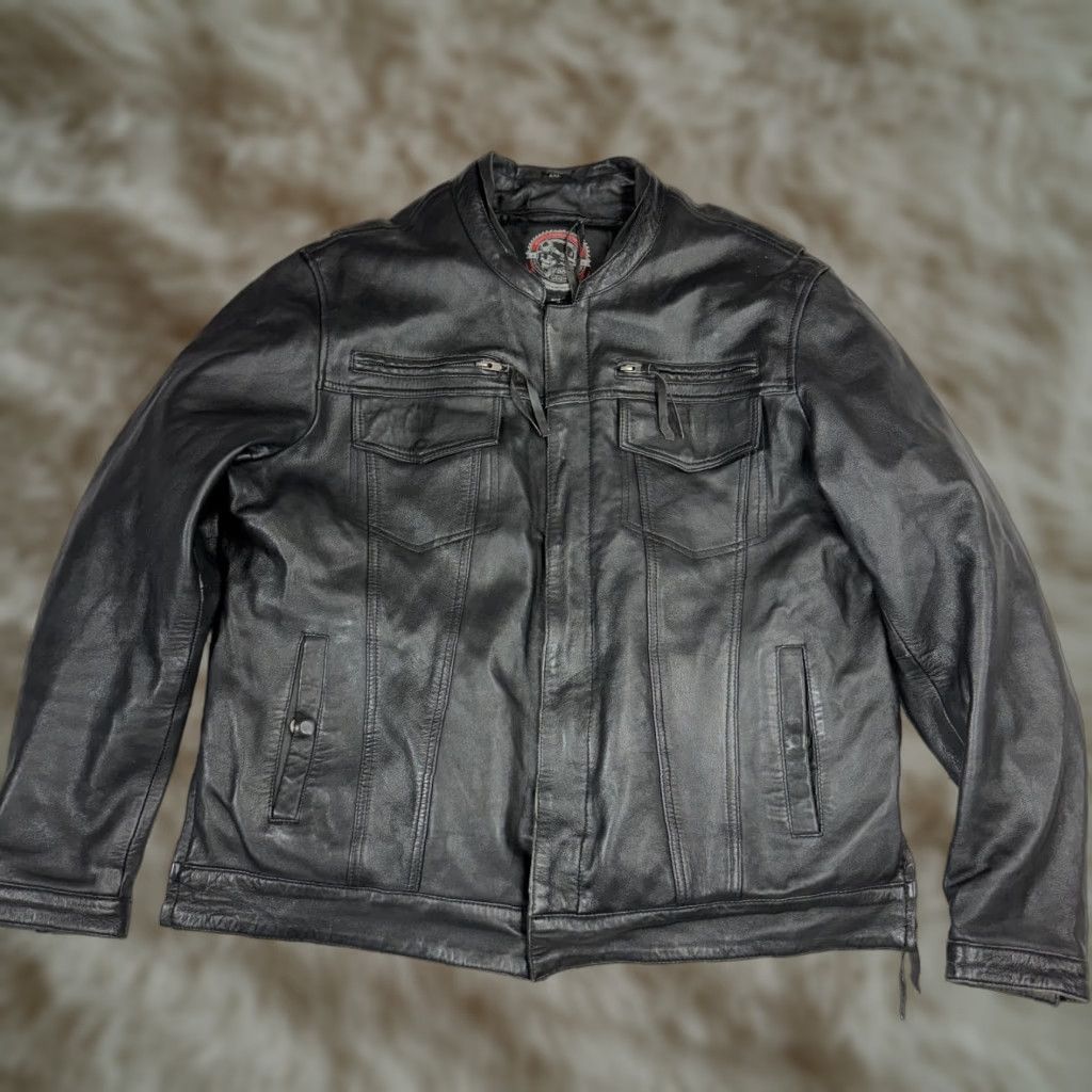 Vintage Moses Leather Company Black Motorcycle Jacket Zipped Sleeve Missing Hood Sz 2XL Size US XXL / EU 58 / 5 - 1 Thumbnail