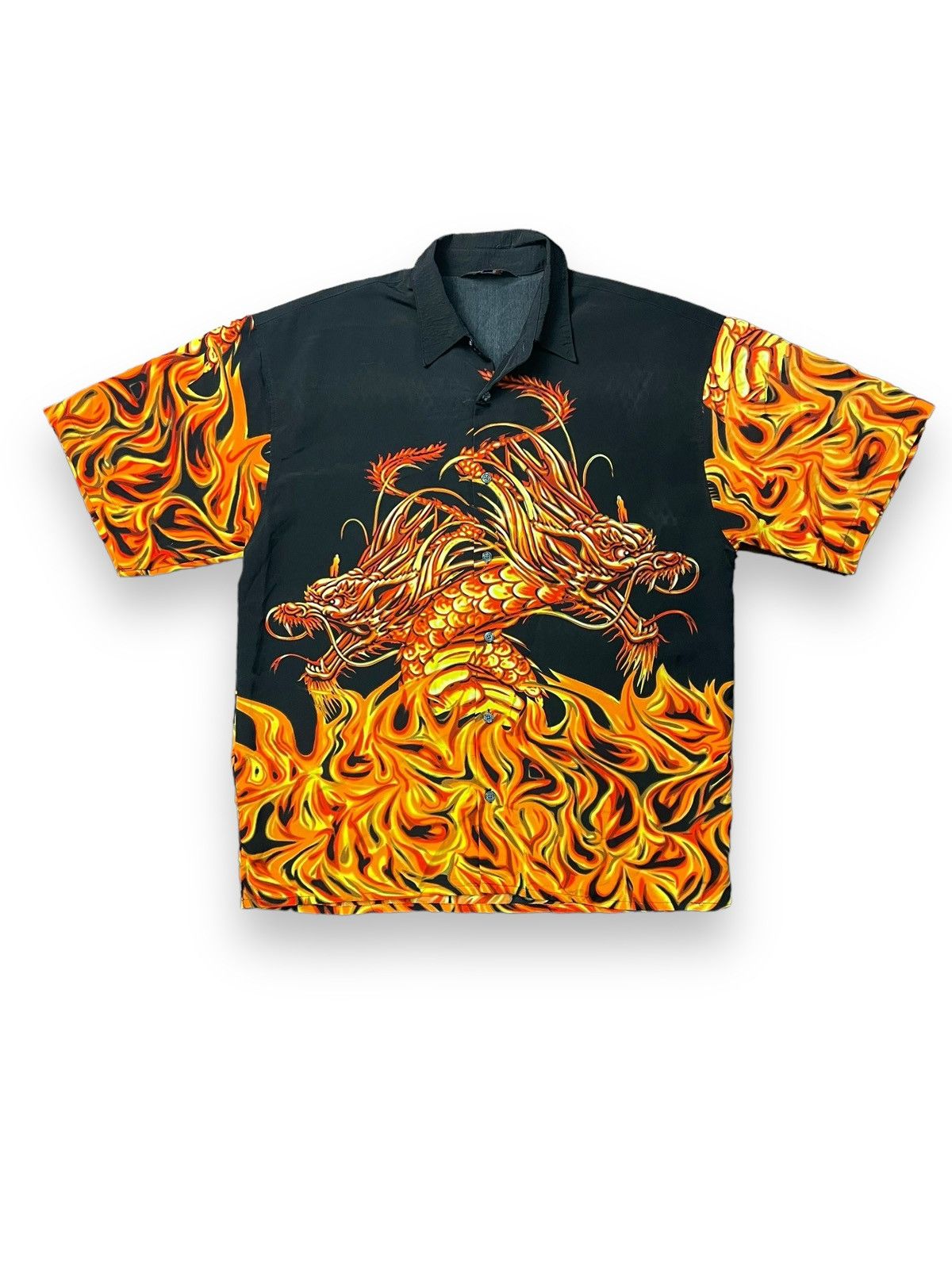 image of Jnco x Mecca Vintage Y2K Mecca Sport Dragon Open Collar Shirt in Black, Men's (Size XL)