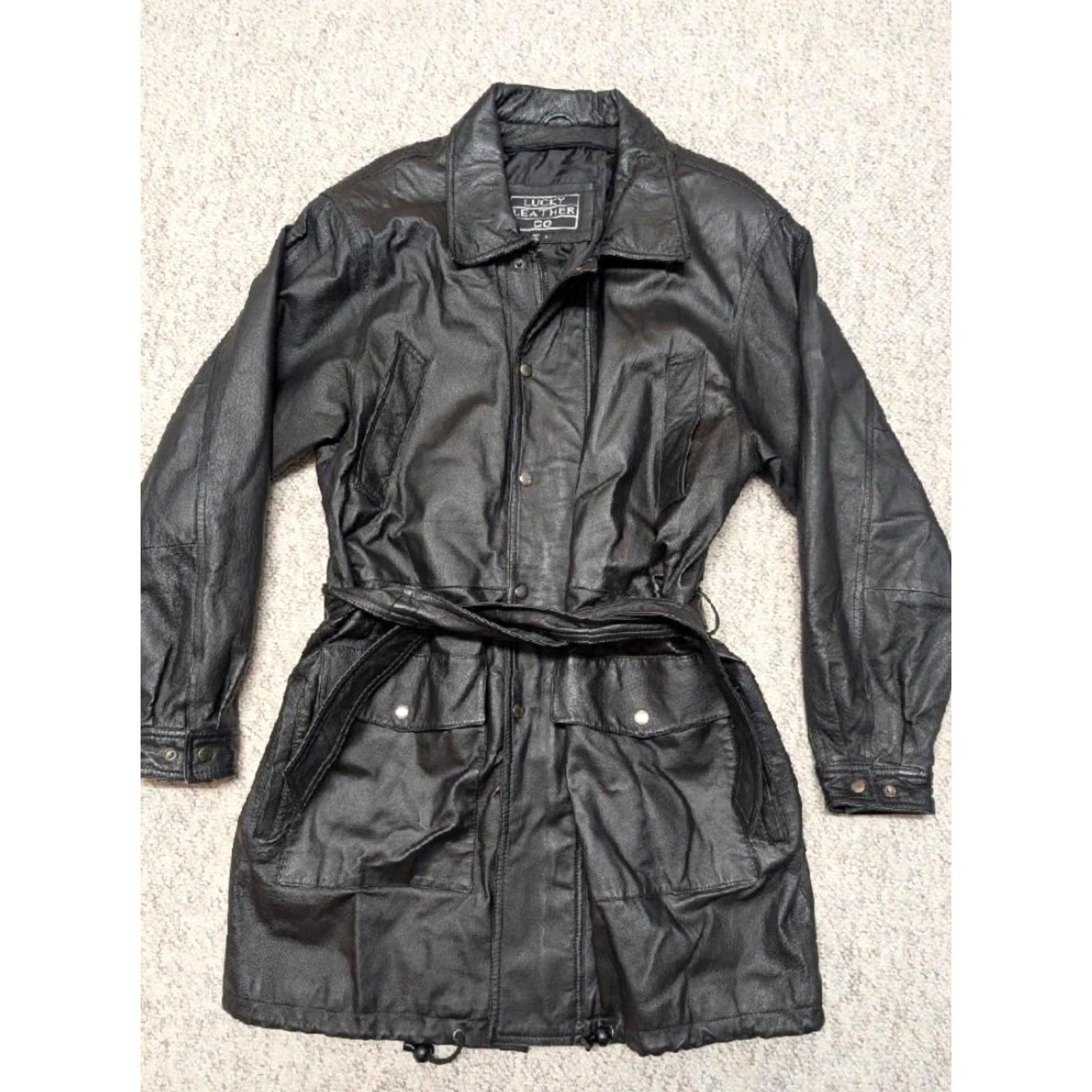 Vintage VINTAGE 1990s black leather overcoat belted trench coat M Mens Coat 42-44 overcoat belt snap zip Size US M / EU 48-50 / 2 - 3 Thumbnail