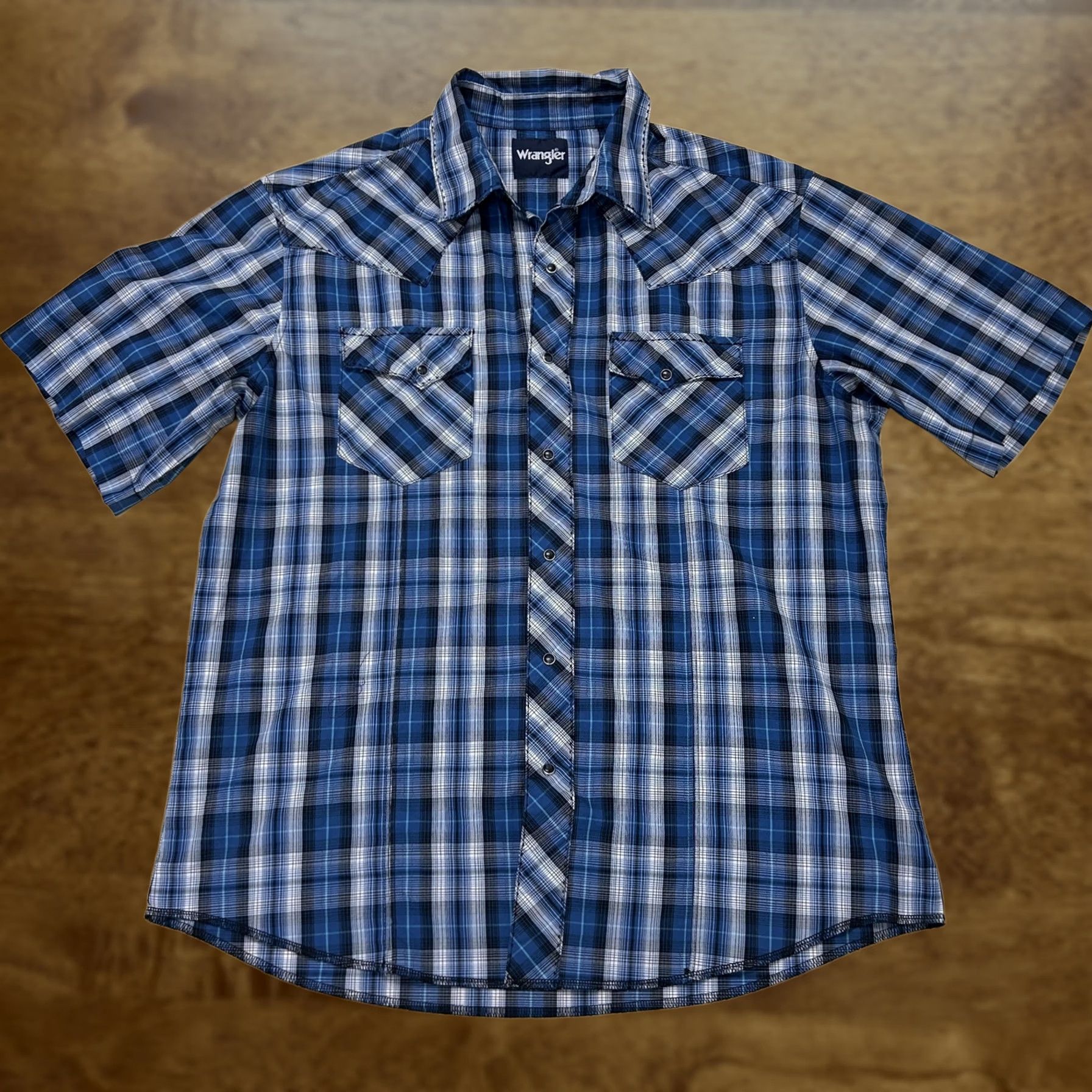 Wrangler Wrangler Shirt Mens L Blue Plaid Short Sleeve Western Snap Button Up Casual Size US L / EU 52-54 / 3 - 1 Thumbnail