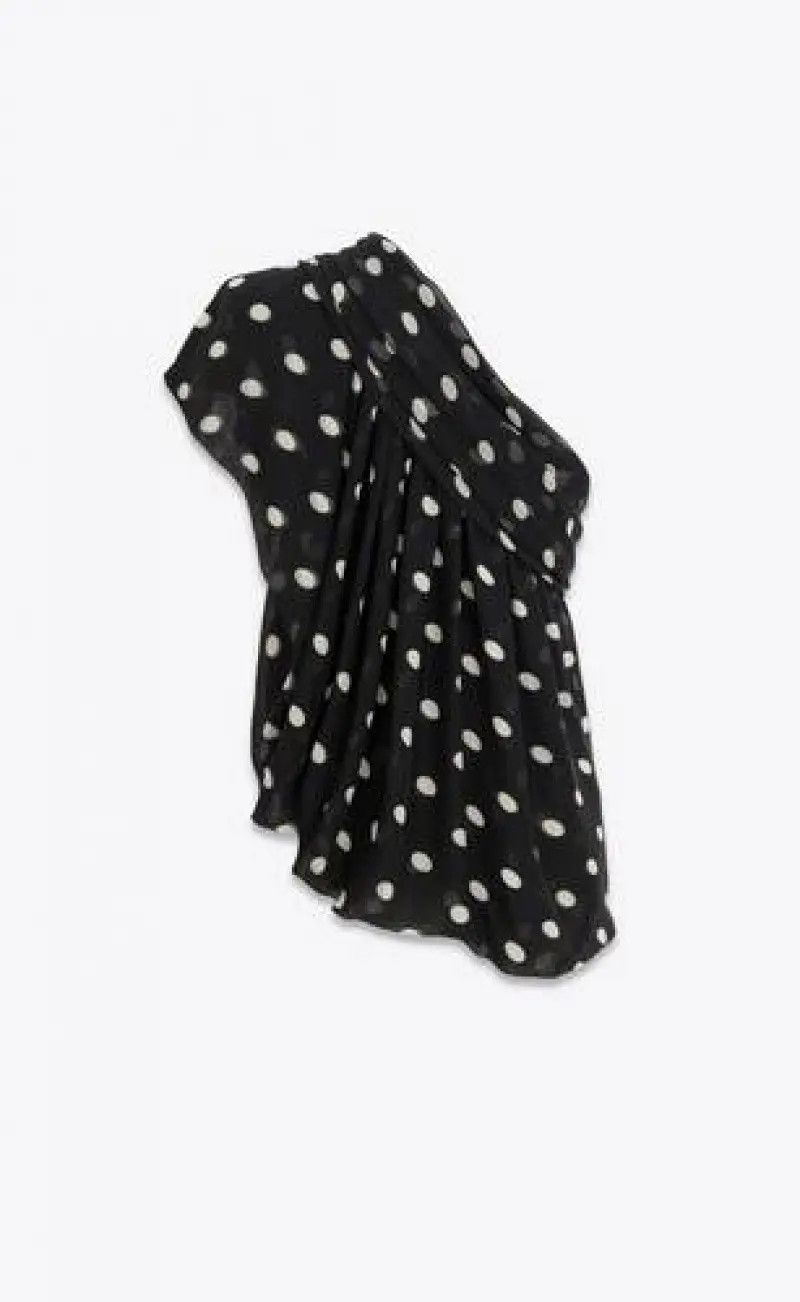 Saint Laurent Paris o1s1wg110225 774927 Draped One-Shoulder Dotted Silk Muslin Size L / US 10 / IT 46 - 3 Thumbnail
