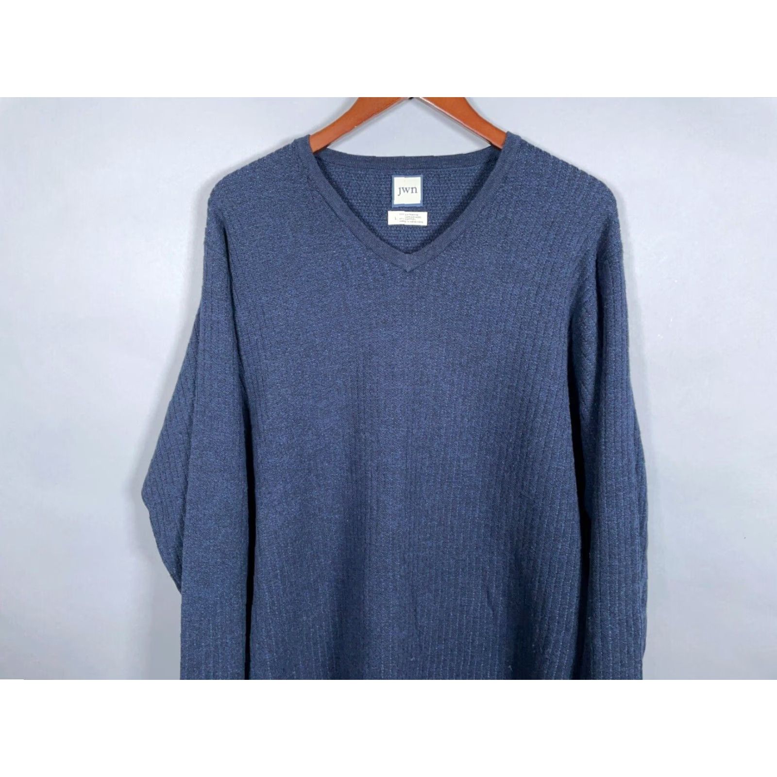 Nordstrom Nordstrom Merino Wool Blend V-Neck Sweater Men's Large Dark Blue Pullover Knit Casual 90s Style Mens Regular Cardigans Sweater Size US L / EU 52-54 / 3 - 4 Thumbnail