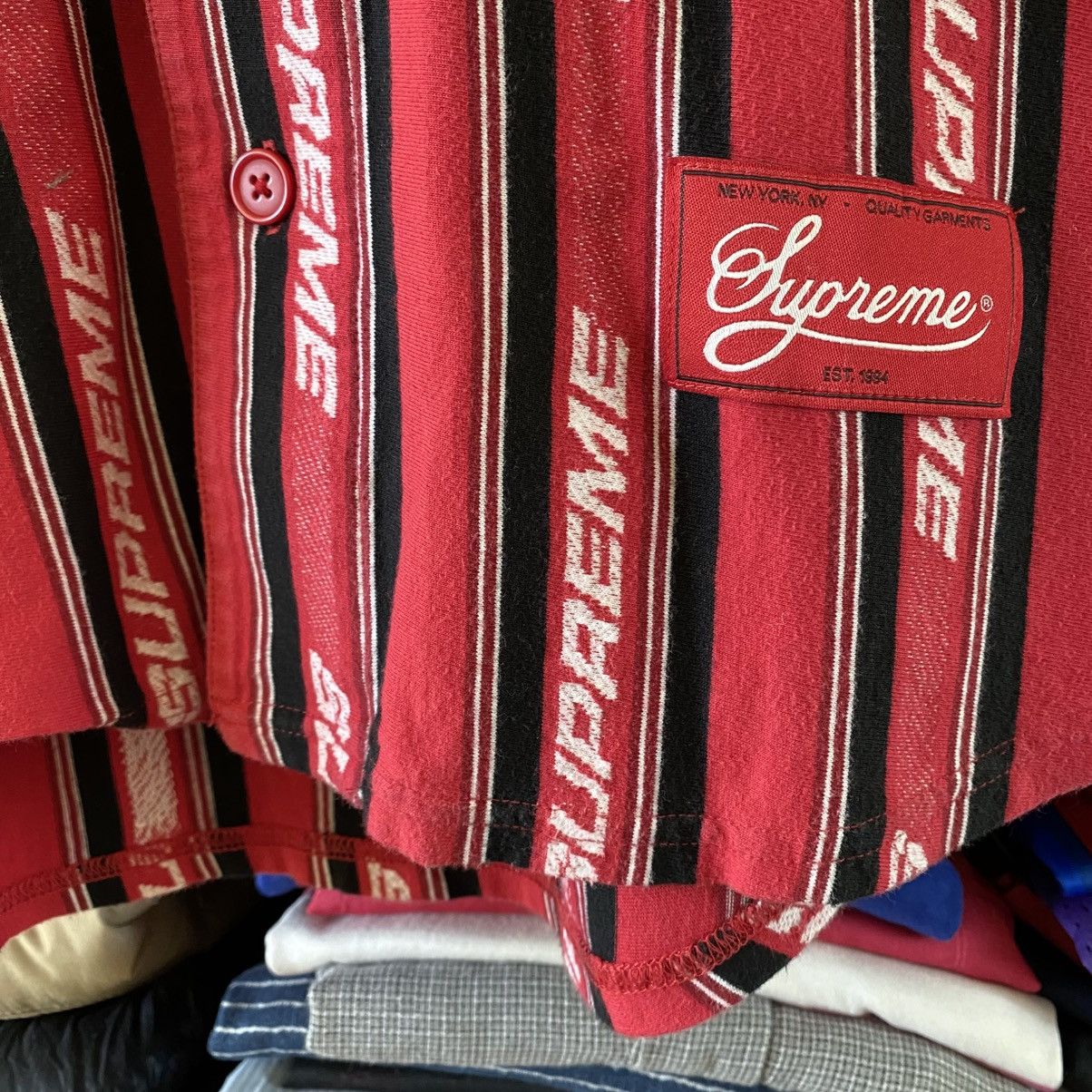 Supreme Supreme Jacquard Logo Baseball Jersey Red 2019 Size US M / EU 48-50 / 2 - 4 Thumbnail