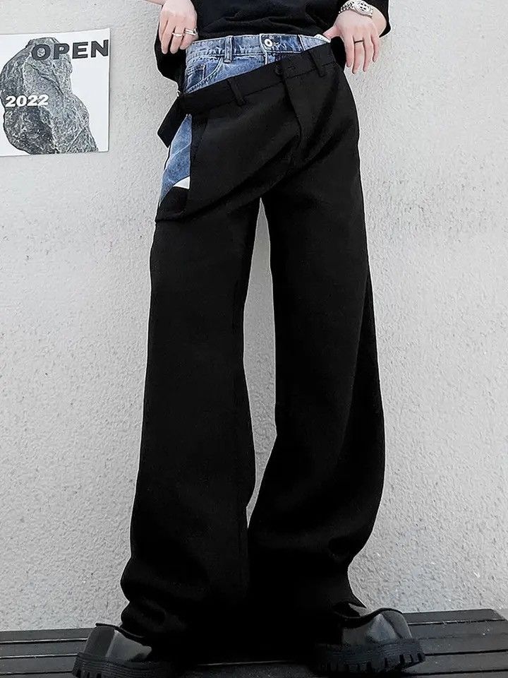 Japanese Brand × Vintage Men Pants Denim Stitching Elastic Waist Design Casual 2023 Size US 31 - 5 Thumbnail