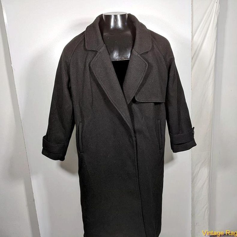 image of Vintage New Style Wash Long Wool Jacket Overcoat Womens Size XL Black in White