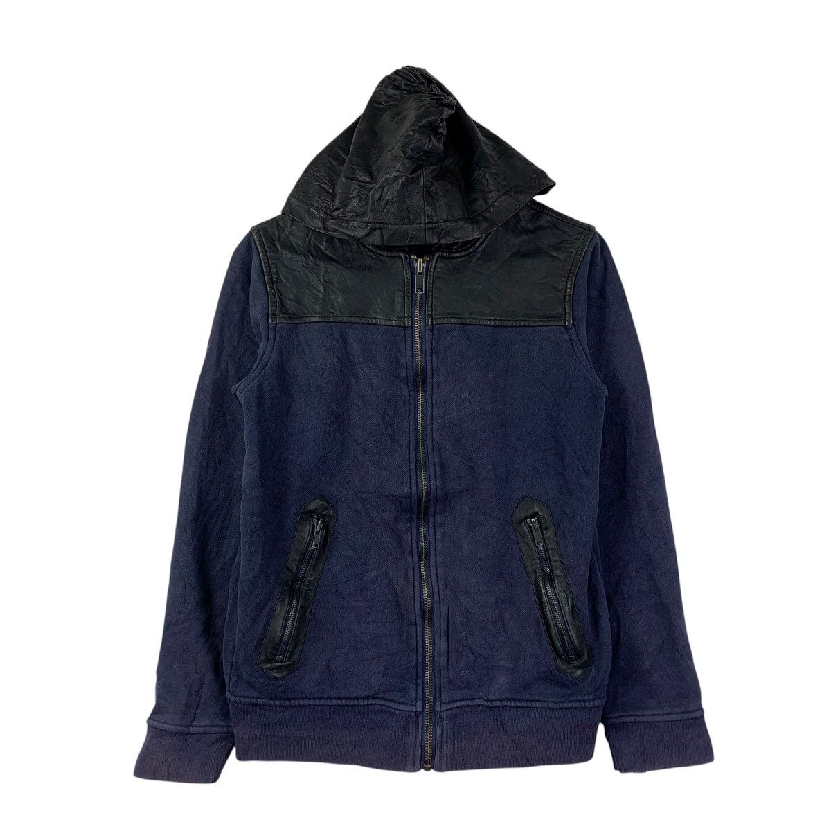 Marc by Marc Jacobs MARC by MARC JACOBS Leather Panel Zip Hoodie Navy Blue Size US S / EU 44-46 / 1 - 1 Thumbnail