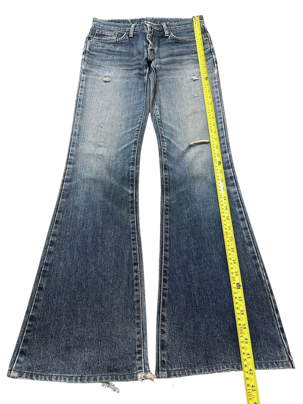Edwin Vintage Edwin 400 Blue Faded Wash Distress Flare Jeans Size US 30 / EU 46 - 12 Thumbnail