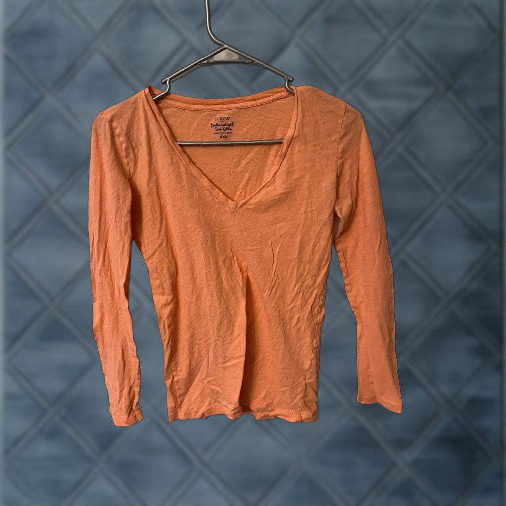 J.Crew J.Crew T-Shirt Long Sleeve V-Neck Slub Cotton Featherweight XXS Orange Womens Size XXS / US 00 / IT 34 - 1 Thumbnail