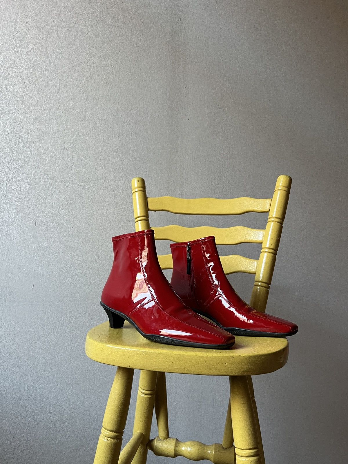Prada Prada Patent Red Leather Low Heel Boots Platforms Size US 7.5 / IT 37.5 - 1 Thumbnail