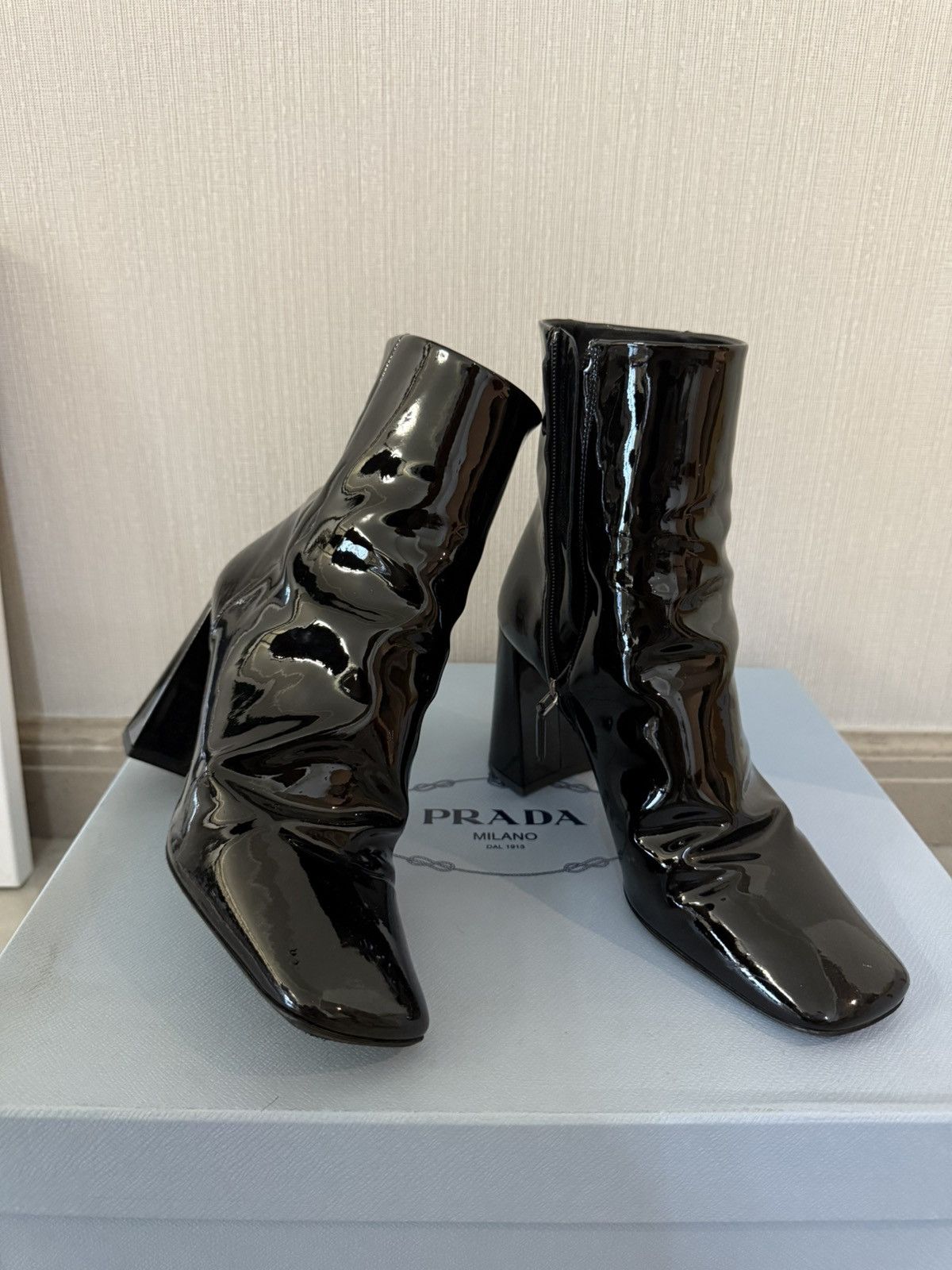 Prada Jacquard knit platform ankle boots in black | Grailed