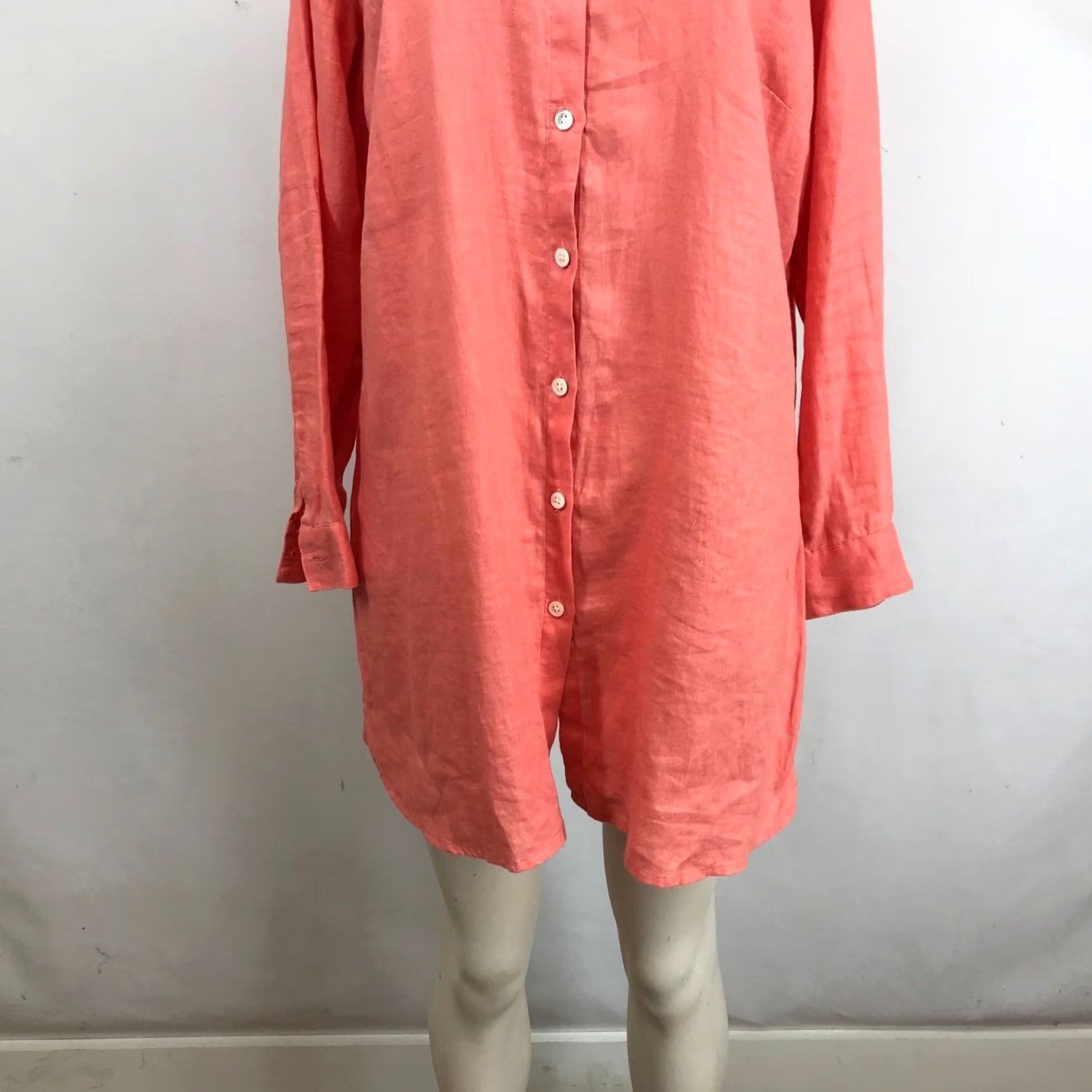 J. Jill J. Jill Love Linen Tunic Shirt Womens PM Coral Pink Button-Down, 100% Linen, Long Sleeve, Relaxed Casual Wear Size M / US 6-8 / IT 42-44 - 3 Thumbnail