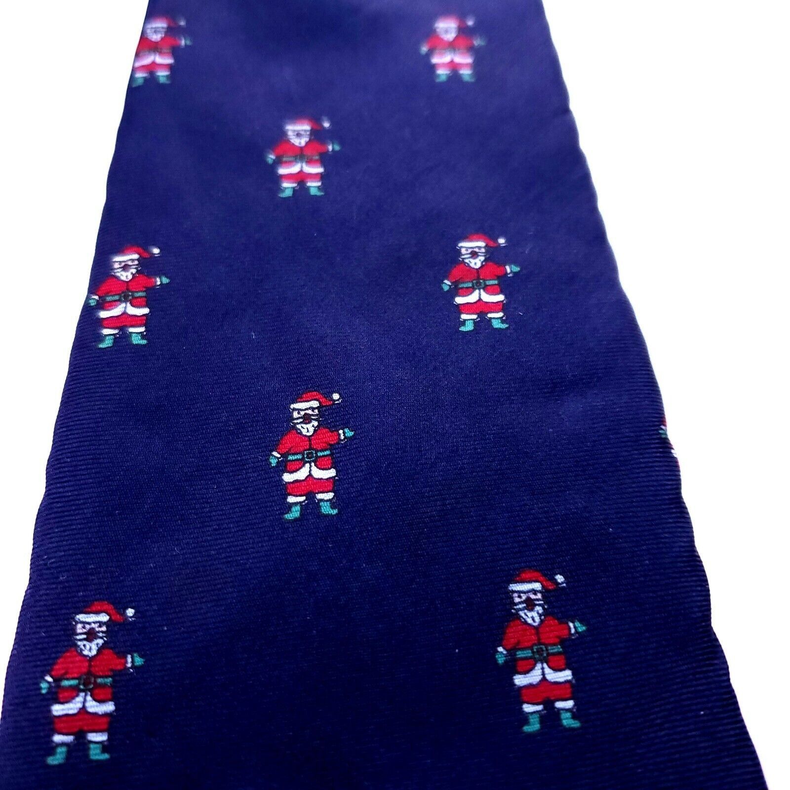 Lord & Taylor Lord & Taylor Silk Tie Blue Woven Santa Christmas Short Size ONE SIZE - 2 Thumbnail