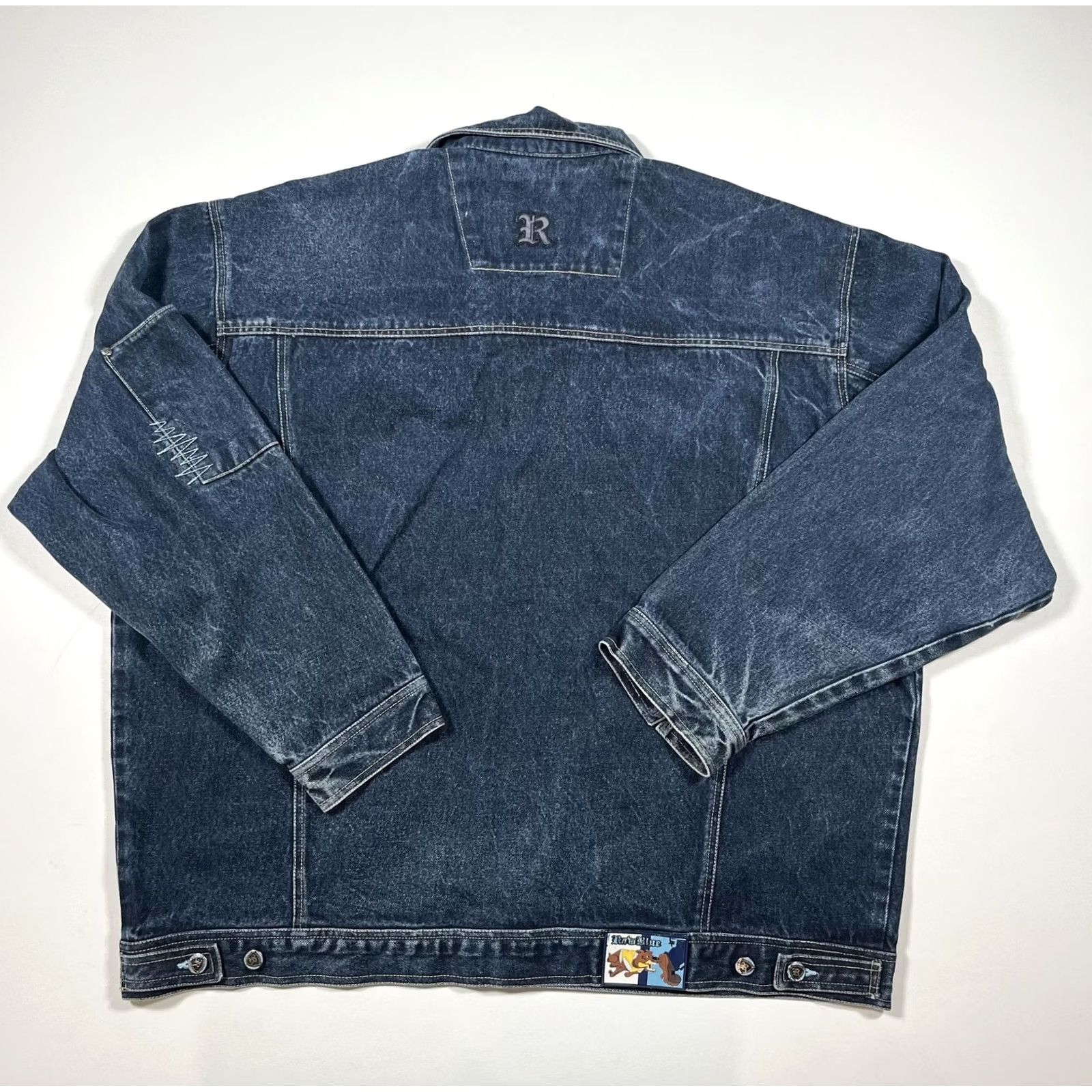 Denime Raw Blue Denim Jacket Mens 2XL Embroidered Bulldog Graphic Dis my Crib Applique Size US XXL / EU 58 / 5 - 2 Thumbnail