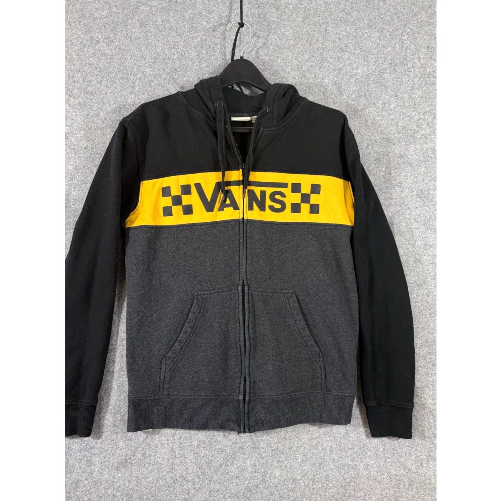 Vans VANS Hooded Sweatshirt Mens S Black Gray Colorblock Checkerboard Zip Up Pockets Size US S / EU 44-46 / 1 - 3 Thumbnail