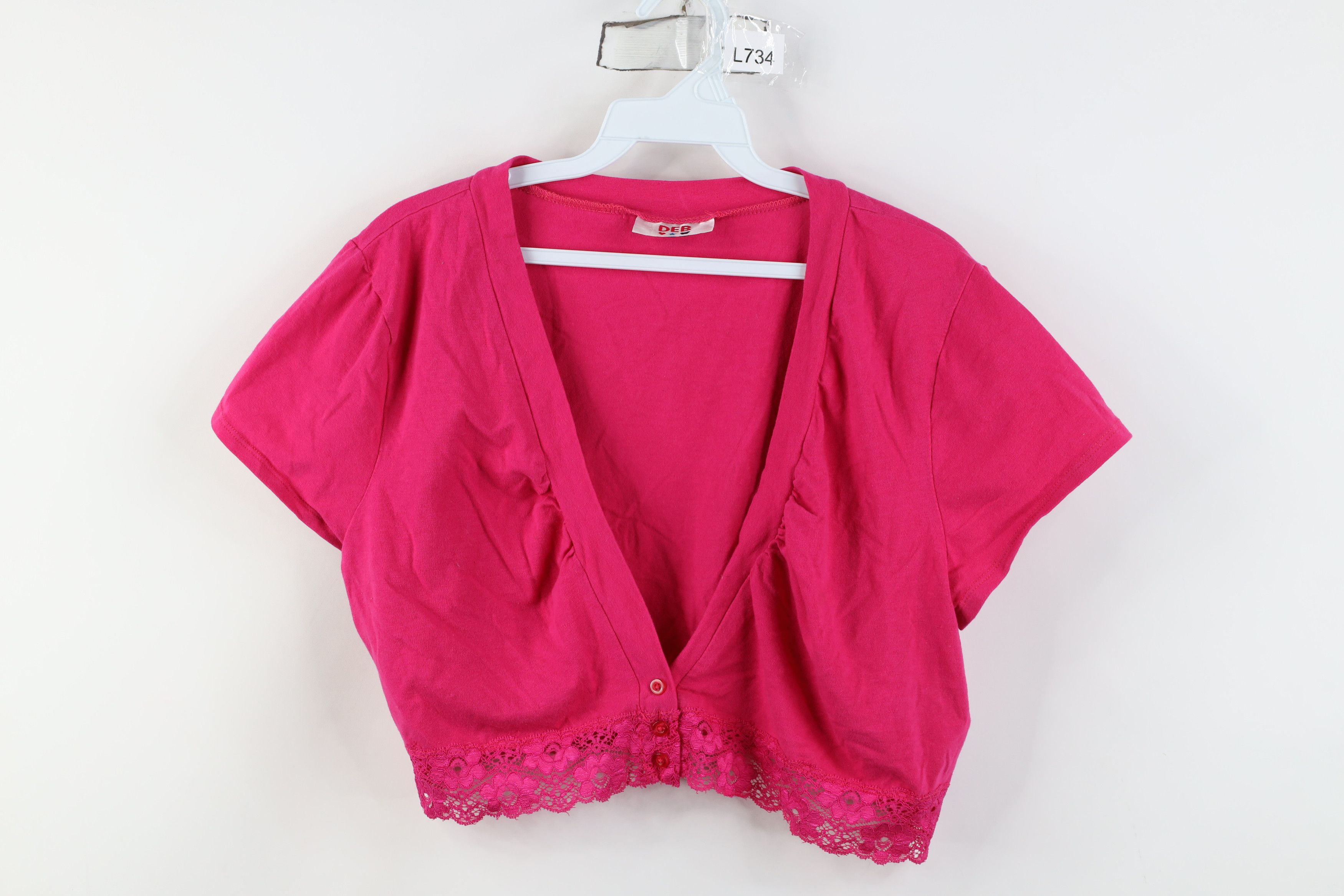 Vintage Vintage 90s Y2K Babydoll Lace Cropped Cardigan Shirt Pink Size XXL / US 16-18 / IT 52-54 - 1 Thumbnail