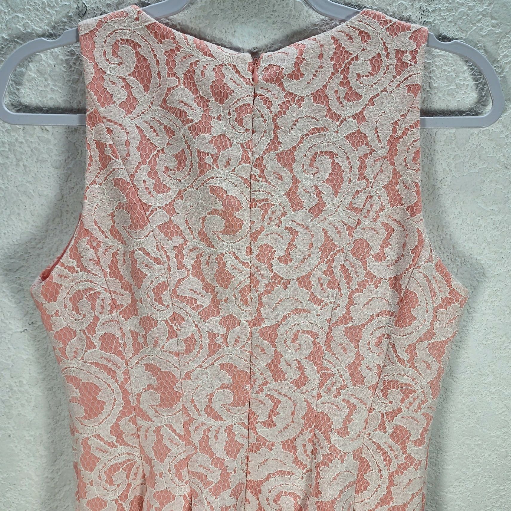 Vintage Miami Women's Peach & White Sleeveless Floral Lace Flared Short Dress Lined Sz M Size 32" / US 10 / IT 46 - 6 Thumbnail