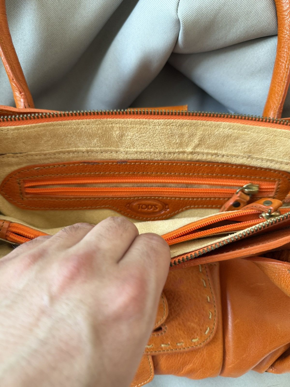 Tod’s Orange Leather Satchel Tote Handbag