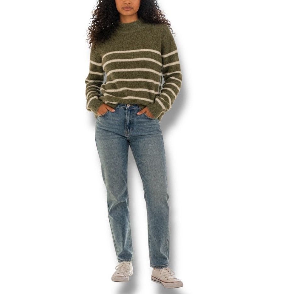 Bailey 44 Bailey 44 fuzzy mock neck stripe sweater olive green white Size M / US 6-8 / IT 42-44 - 1 Thumbnail