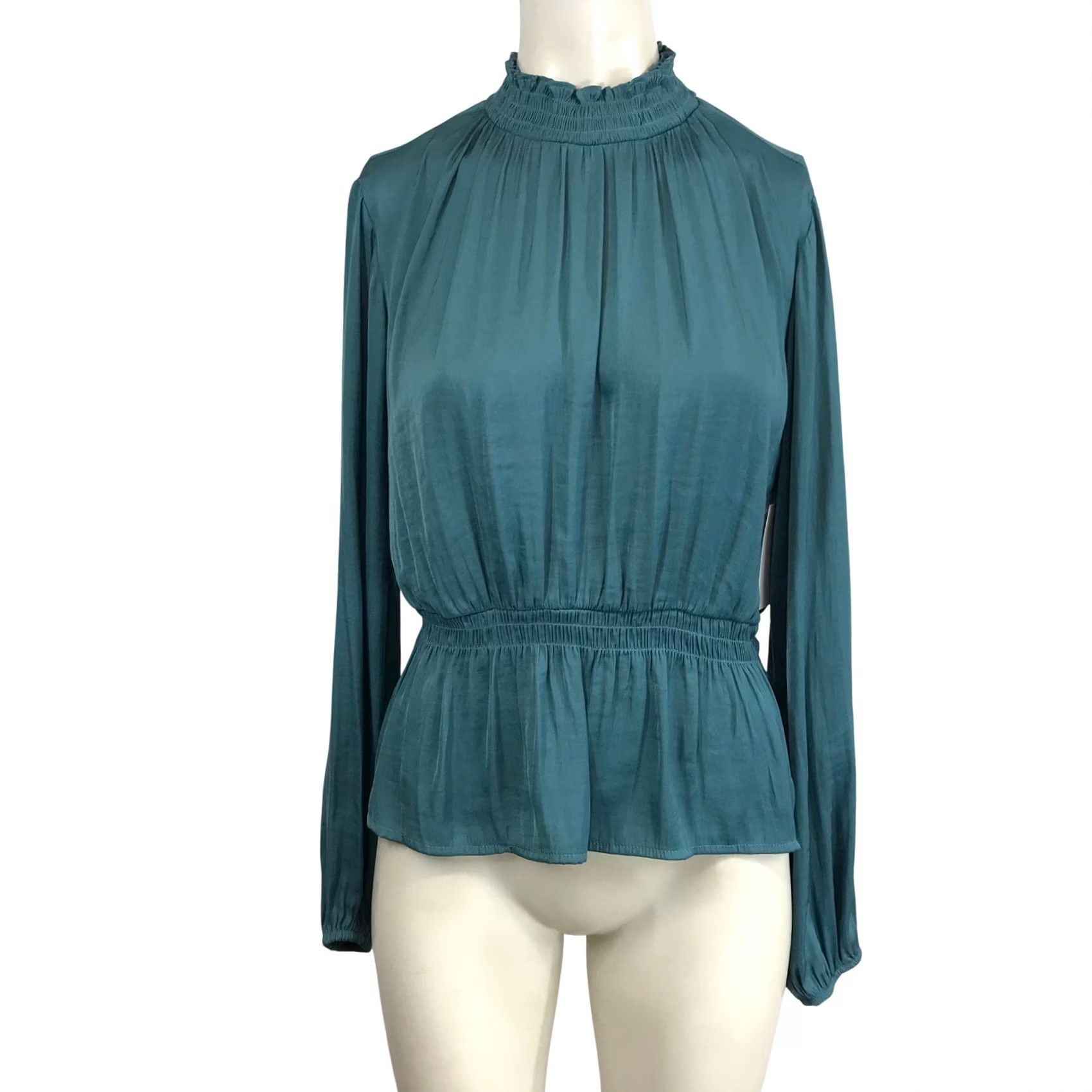 Nine West Nine West Blouse Teal Mock Neck Peplum Long Sleeve XS Women Size XS / US 0-2 / IT 36-38 - 2 Thumbnail