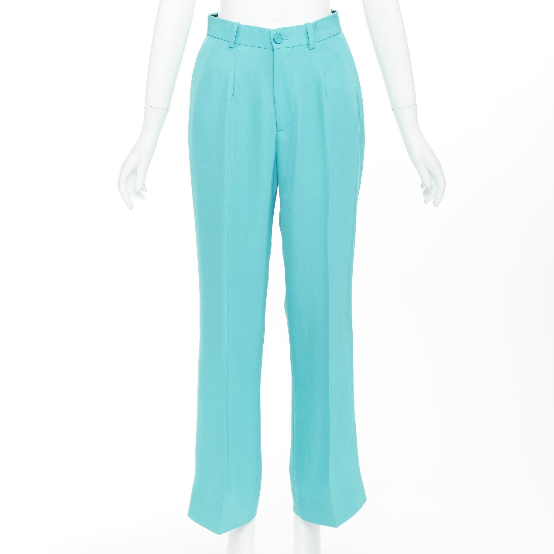 Balenciaga BALENCIAGA 2022 Unfit turquoise blue high sheen twill straight leg pants XS Size 27" / US 4 / IT 40 - 1 Thumbnail