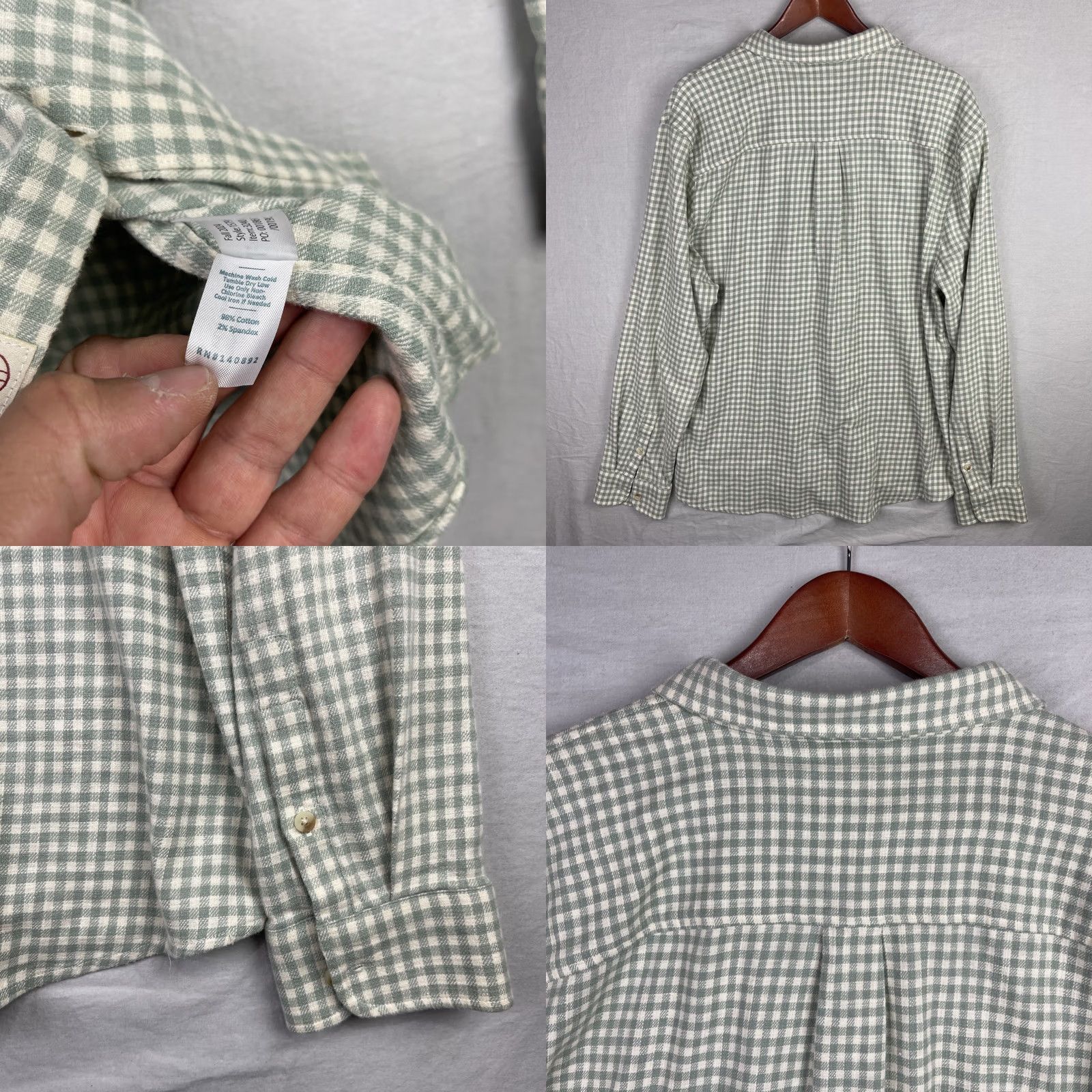 Marine Layer Marine Layer Shirt Mens Large Gingham Button-Up Green White Long Sleeve Flannel Size US L / EU 52-54 / 3 - 9 Thumbnail
