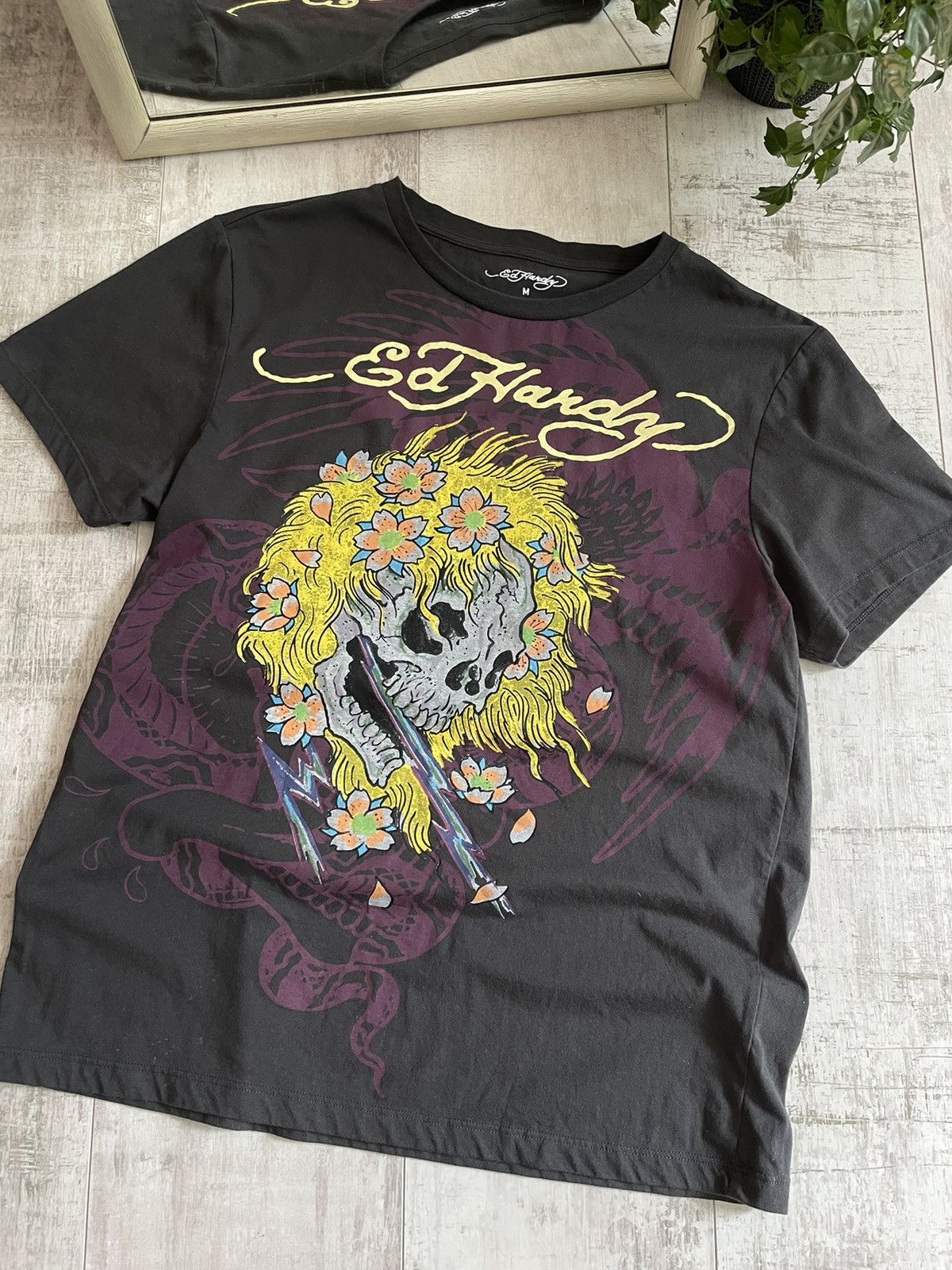 Ed Hardy Vintage Ed Hardy Skull Flowers T-Shirt Y2K Dark Grey Size US M / EU 48-50 / 2 - 2 Thumbnail