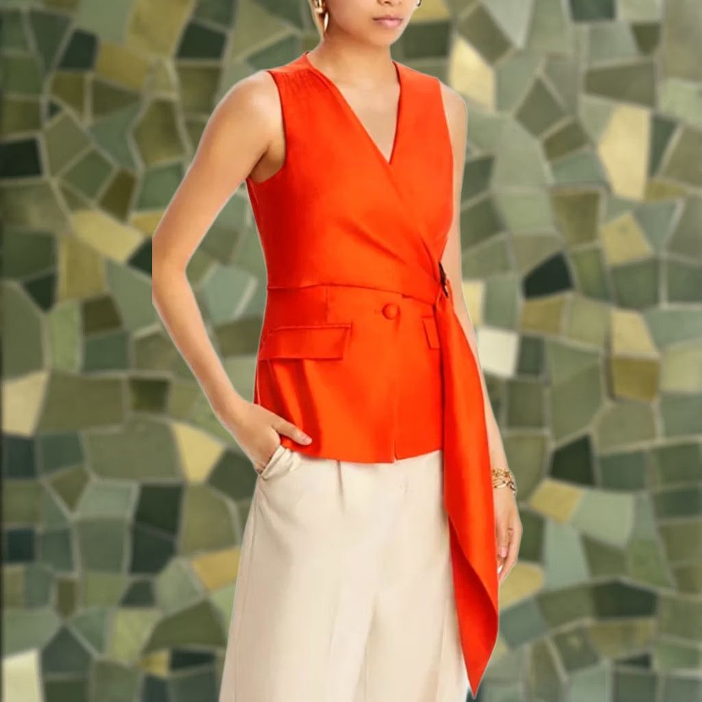 Bcbgmaxazria BCBG MAXAZRIA VEST CASCADING Orange 8 Womens Regular Polyester Color Size M / US 6-8 / IT 42-44 - 1 Thumbnail