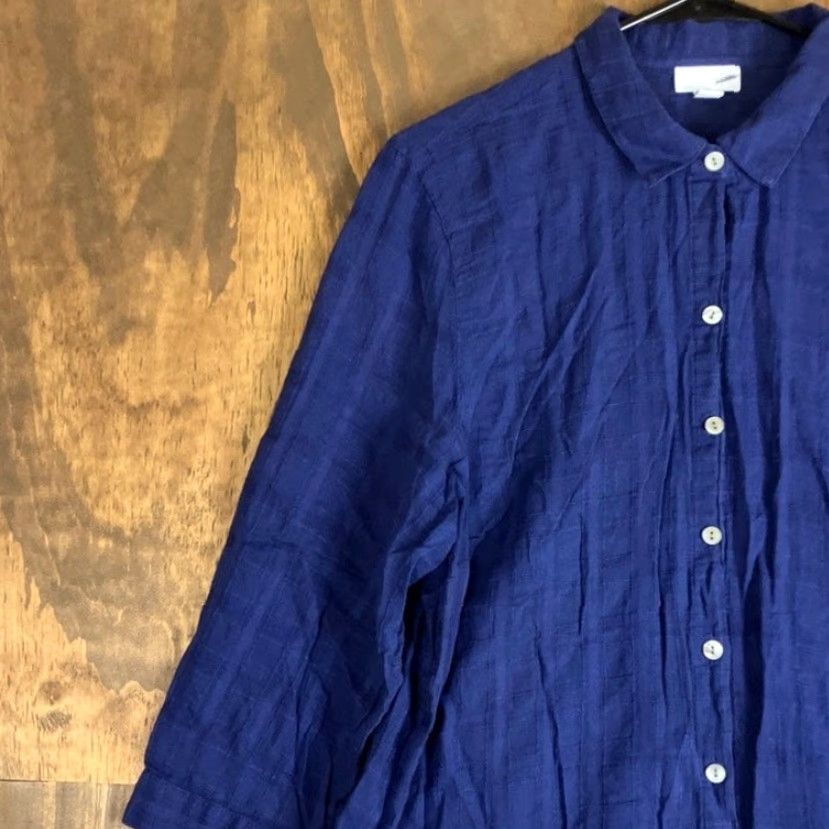 J. Jill J Jill Womens Blouse Blue Collared Button Front 3/4 Sleeve Tunic Large Shirt Womens Casual Workwear Classic/Fitted Sleeve Button-Up Neckline Collared Size L / US 10 / IT 46 - 4 Thumbnail