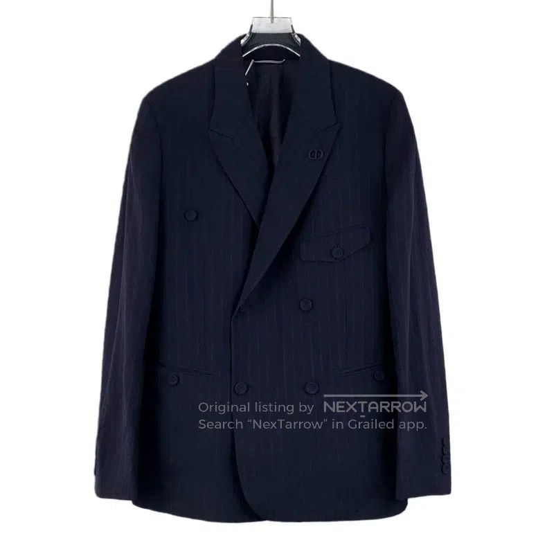 Dior Dior Dark purple striped wool lapel double-breasted long-s Size 46R - 1 Thumbnail