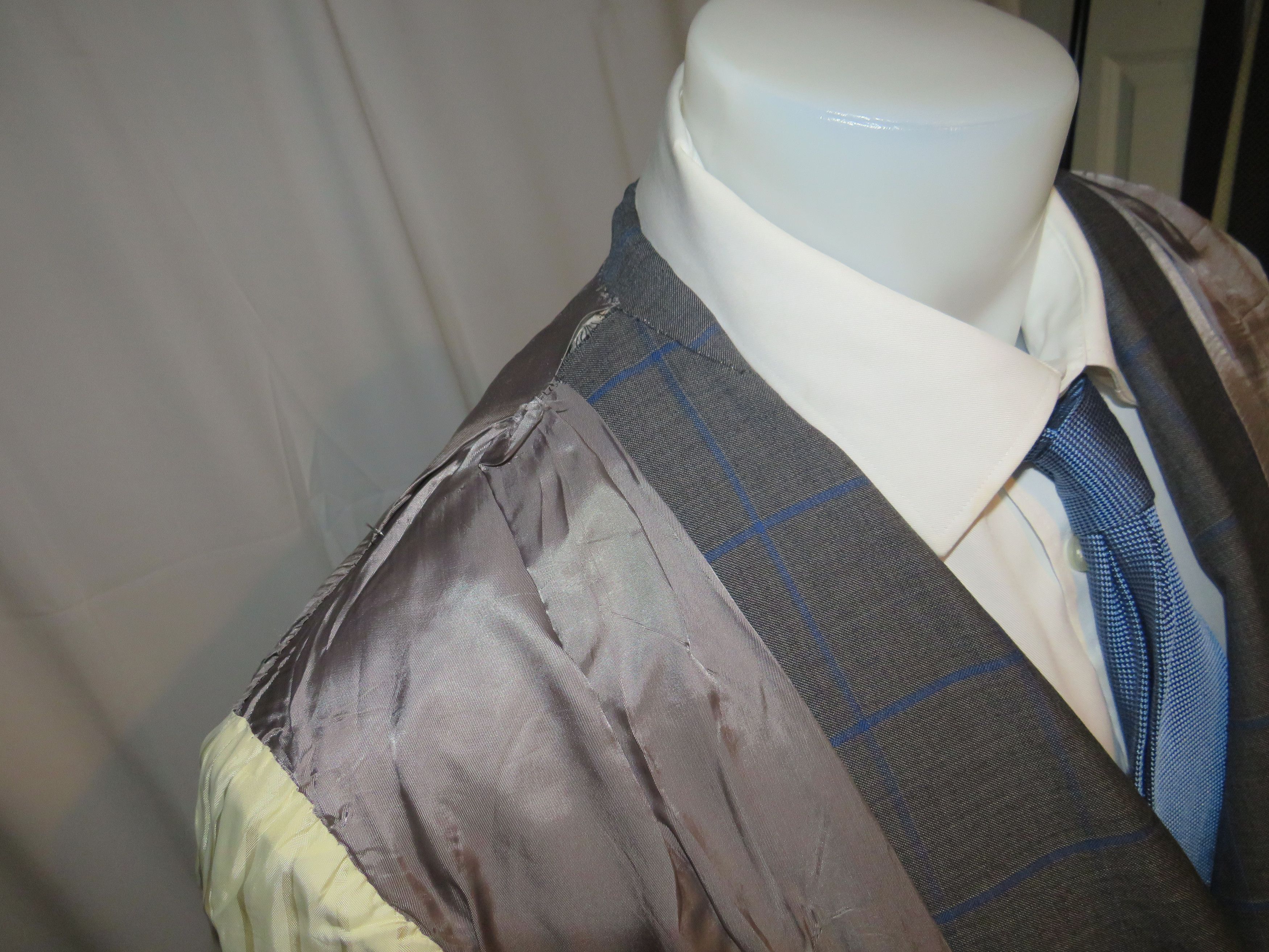 Alan Flusser Custom Made Gray Windowpane Two Button Suit 42L Size 42L - 16 Thumbnail