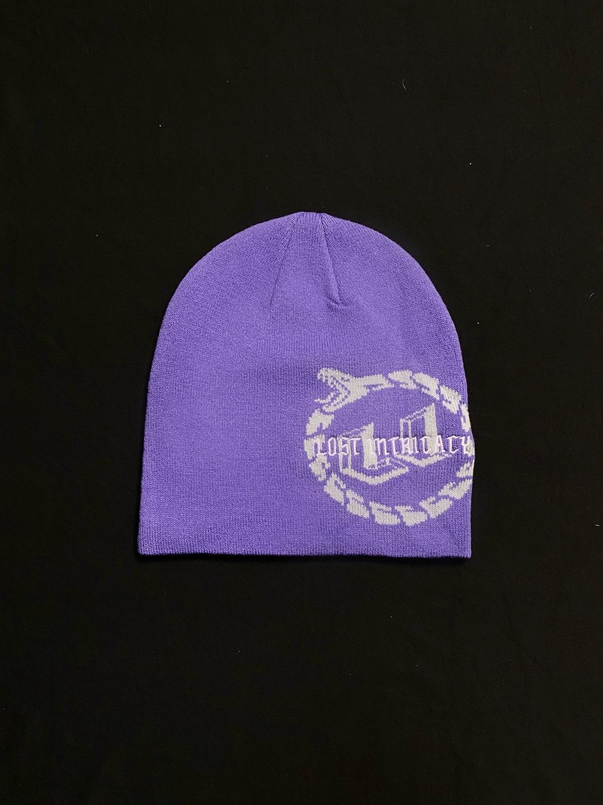 Japanese Brand Lost Intricacy Logo Full Circle Snake Knit Purple Beanie OS Size ONE SIZE - 1 Thumbnail