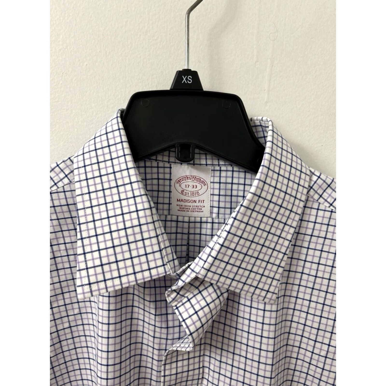 Brooks Brothers Brooks Brothers Shirt Men 17 White Purple Oxford Madison Supima Button Up Dress Shirt Check Navy Purple Madison Size US XL / EU 56 / 4 - 5 Thumbnail