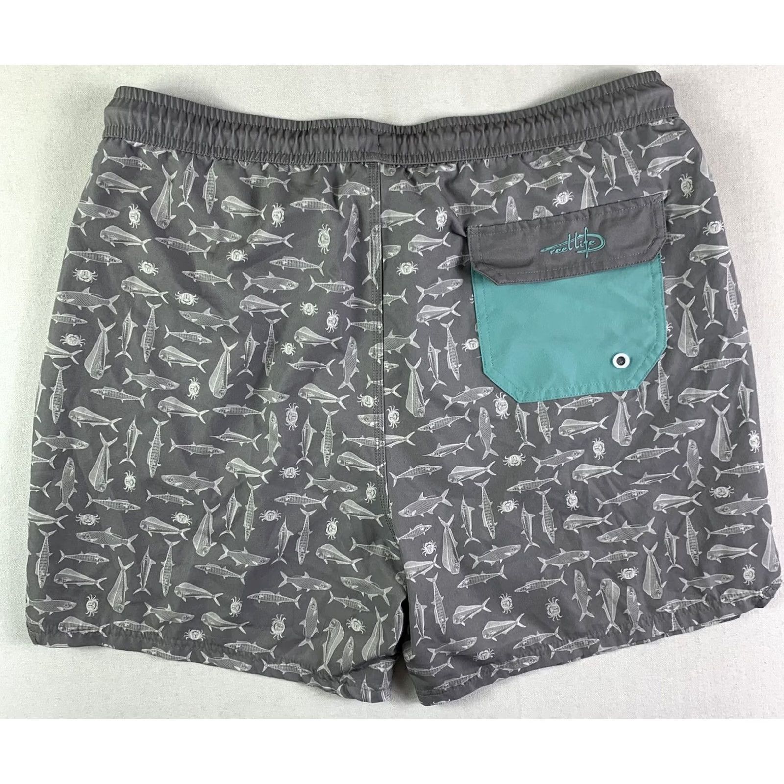 Vintage Reel Life Swim Trunk Mens XL Lined Gray Fish Mahi Mahi Floral Tropical Mahi Mahi Bottom Mens Size US 36 / EU 52 - 5 Thumbnail
