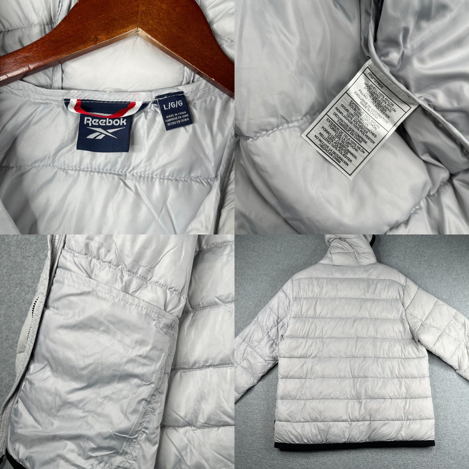 Reebok Reebok Hooded Puffer Jacket Full Zip Large Gray Pockets Mens New NWT Size US L / EU 52-54 / 3 - 8 Thumbnail