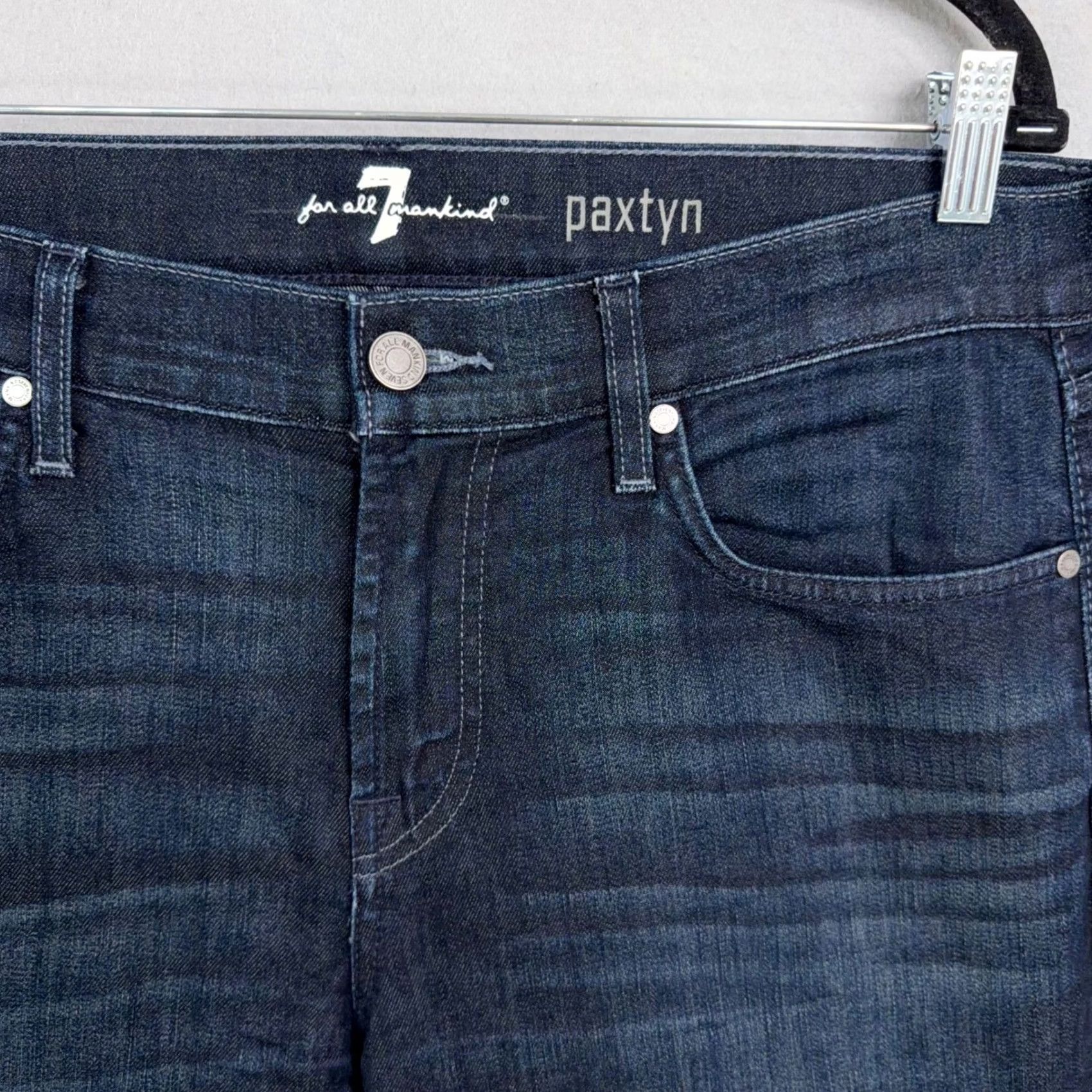 7 For All Mankind 7 For All Mankind Paxtyn Jeans Mens 34 Dark Blue Solid Skinny Stretch Denim Luxe Size US 34 / EU 50 - 2 Thumbnail