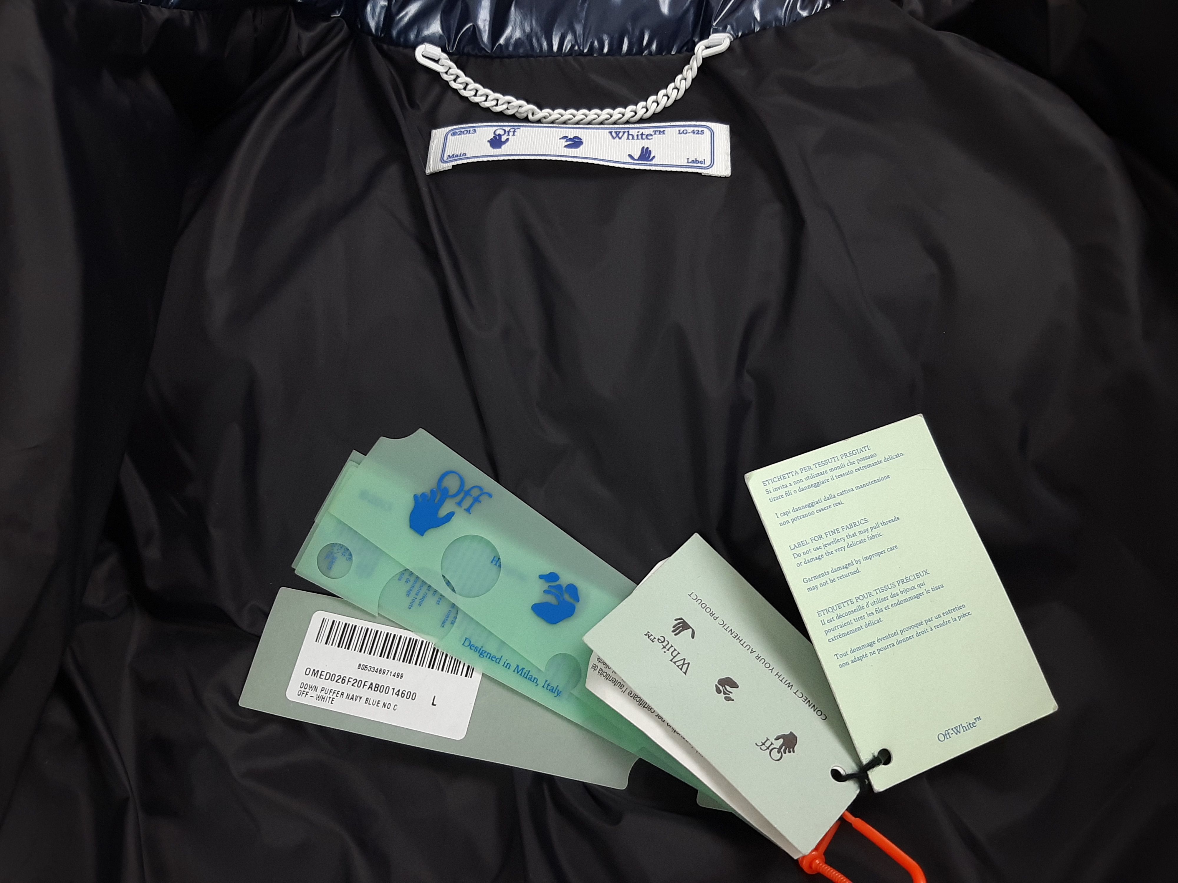 Off-White Off-White Shiny Down Jacket Navy Men's Size L Size US L / EU 52-54 / 3 - 11 Thumbnail