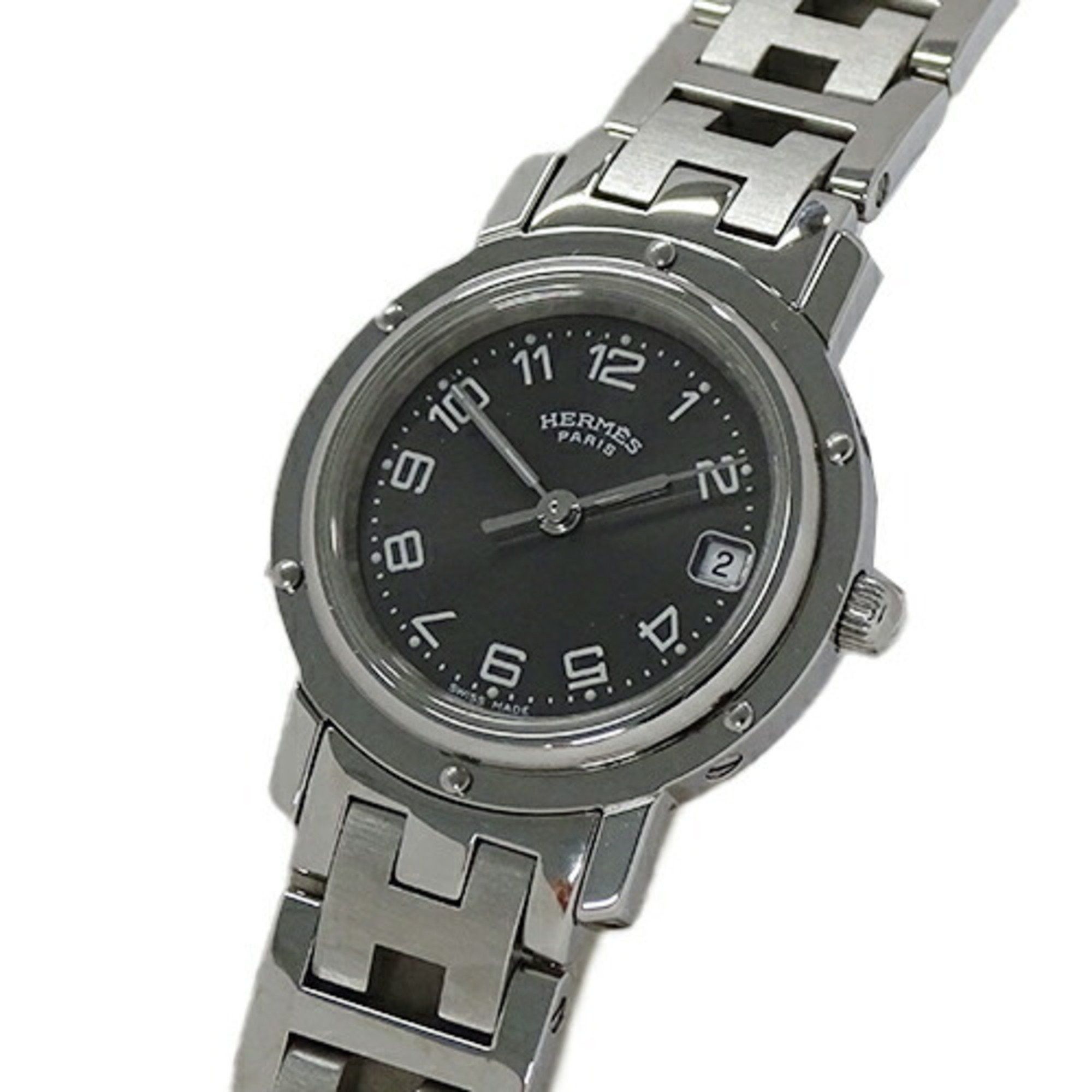 image of Hermes Watch Ladies Clipper Date Quartz Stainless Steel Ss Cl4.210 Silver Gray Round Polished in Gr